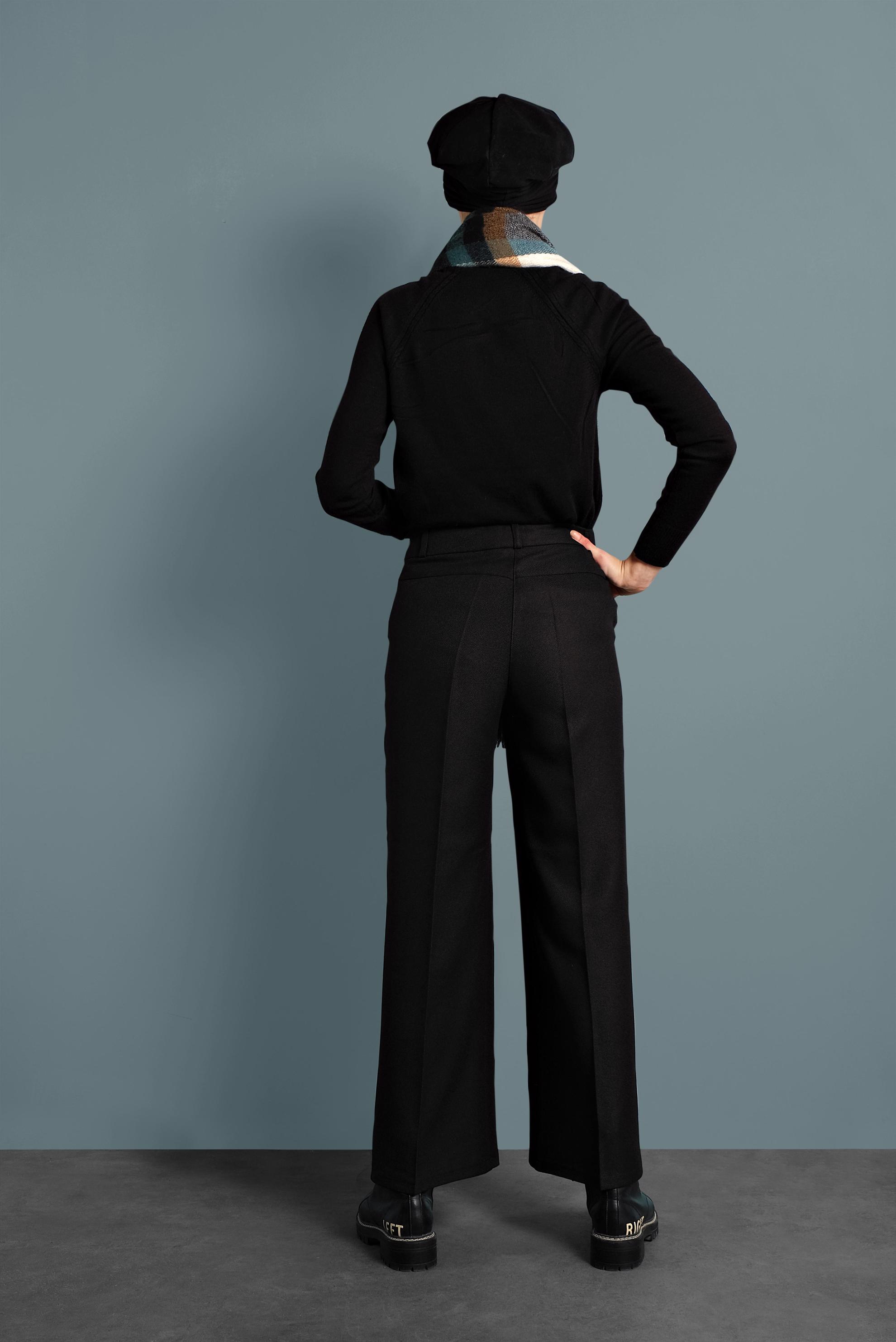 Tesettür giyim SİYAH GENİŞ PAÇA DÜĞMELİ PANTOLON 70004 