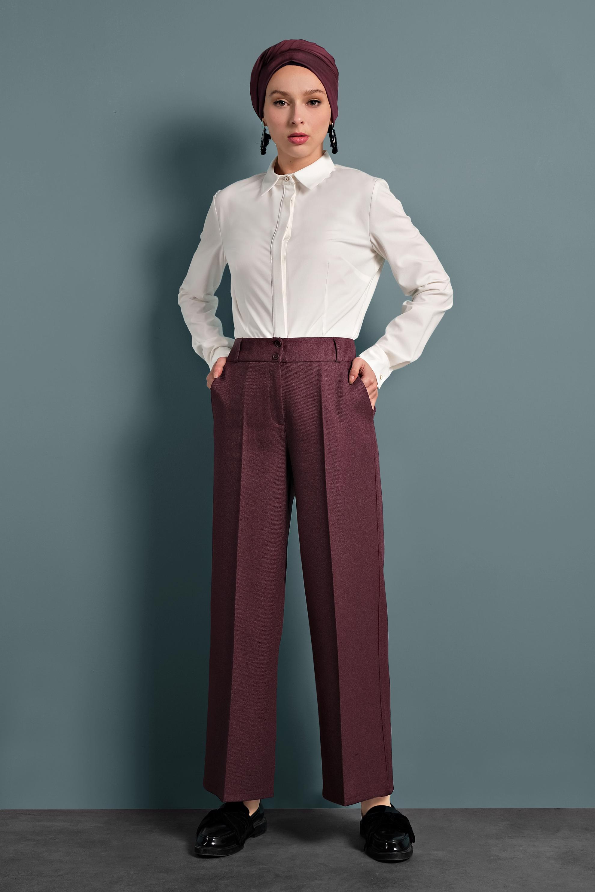 Tesettür giyim MÜRDÜM GENİŞ PAÇA DÜĞMELİ PANTOLON 70004 