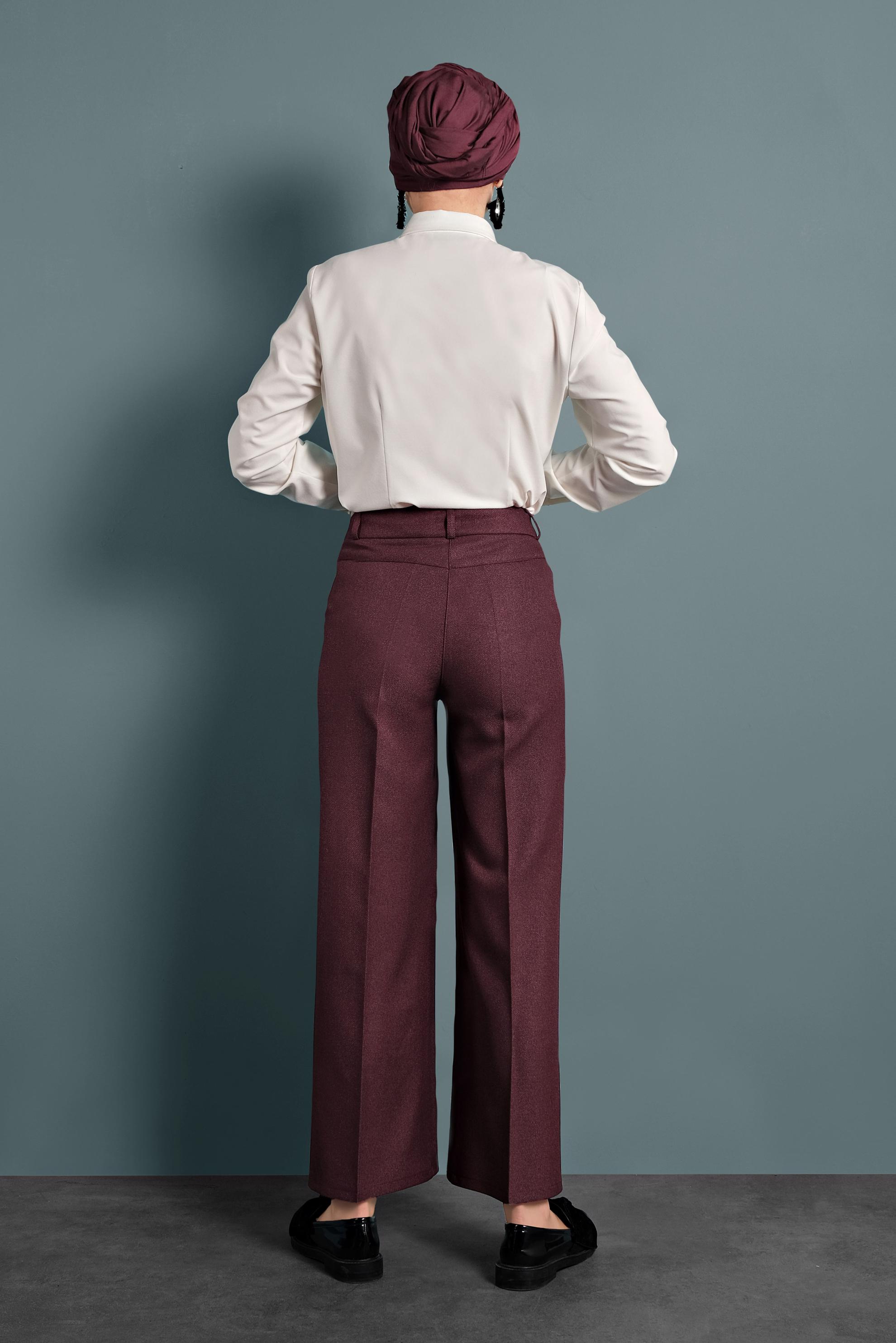 Tesettür giyim MÜRDÜM GENİŞ PAÇA DÜĞMELİ PANTOLON 70004 