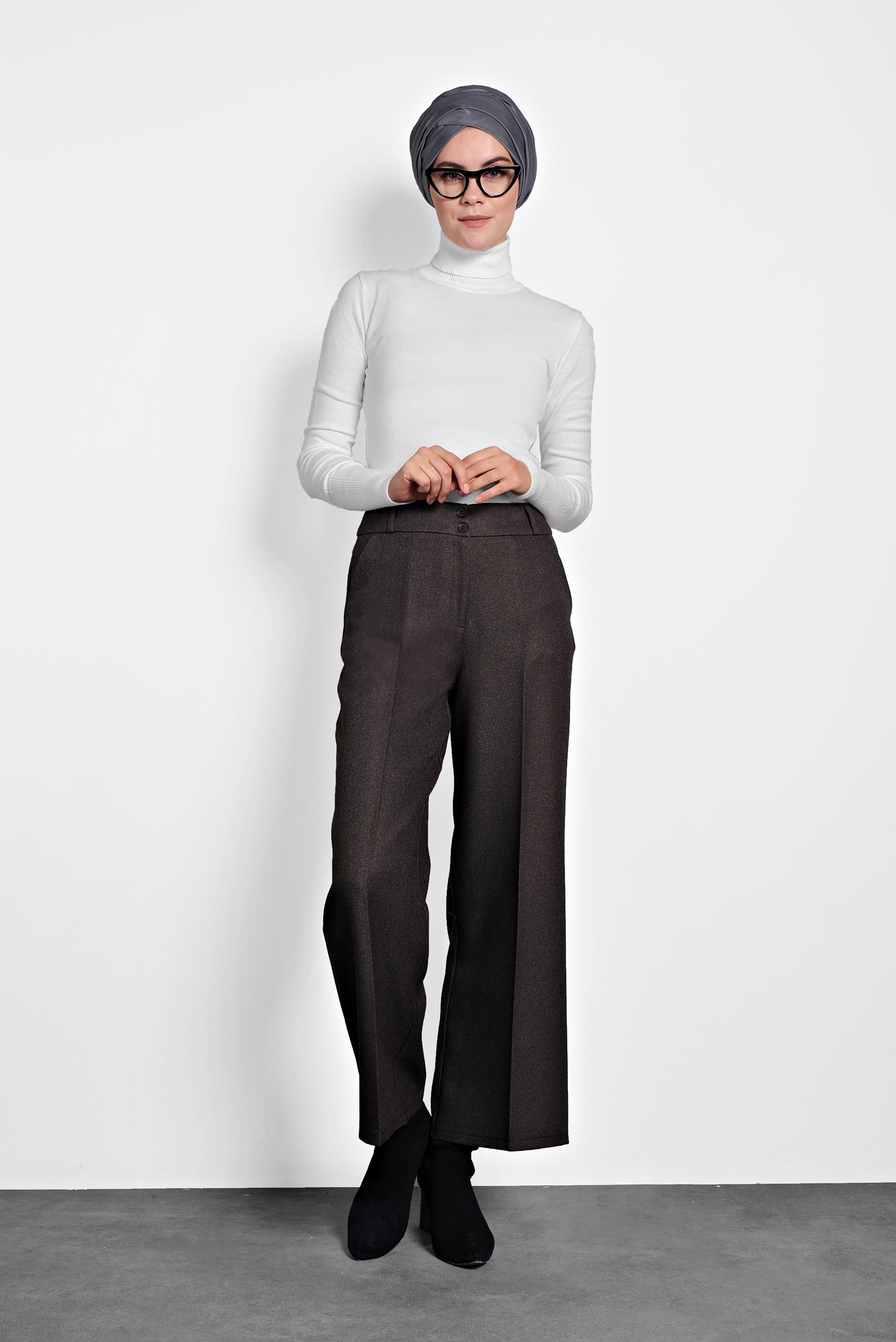 Tesettür giyim GRİ GENİŞ PAÇA DÜĞMELİ PANTOLON 70004 