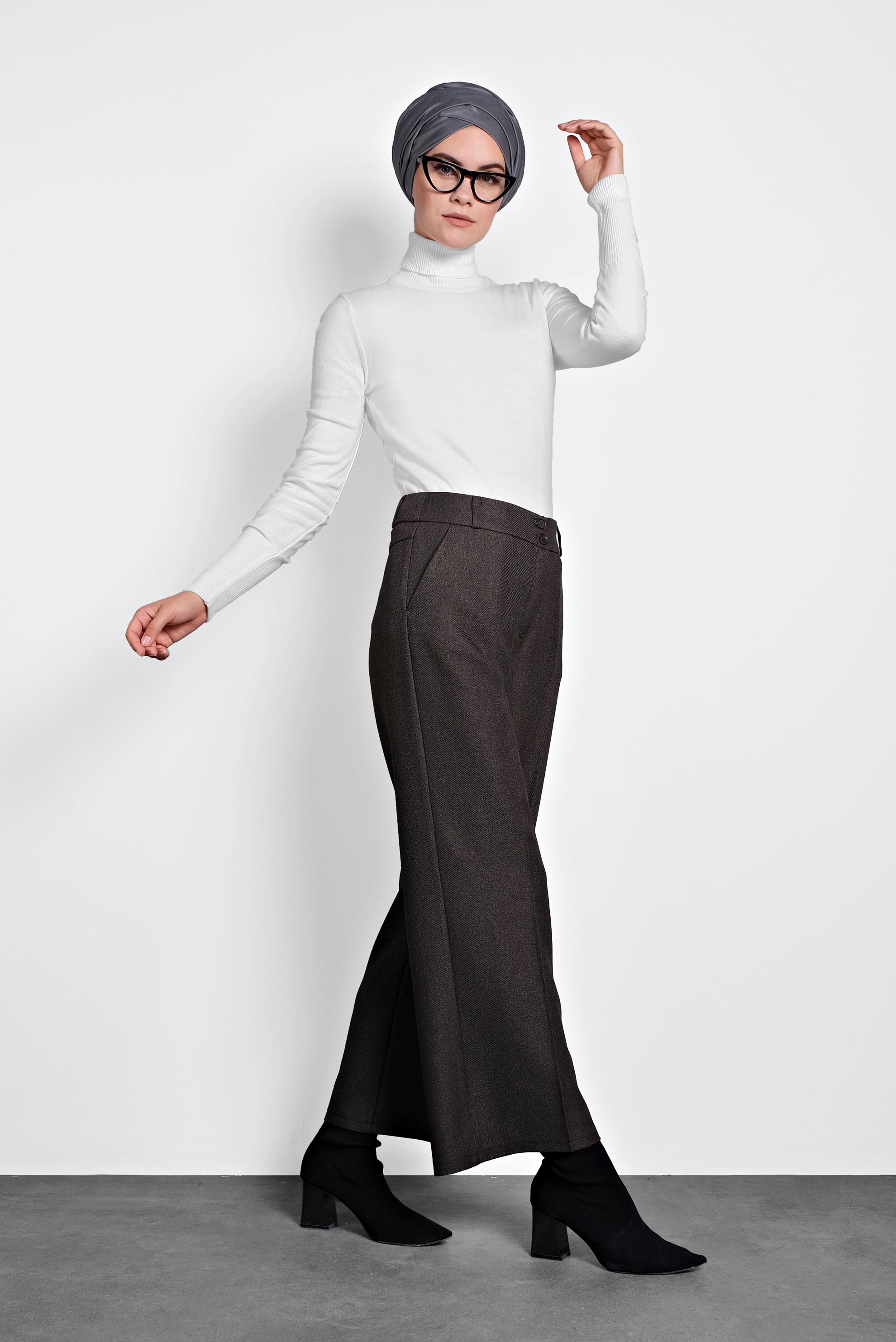 Tesettür giyim GRİ GENİŞ PAÇA DÜĞMELİ PANTOLON 70004 