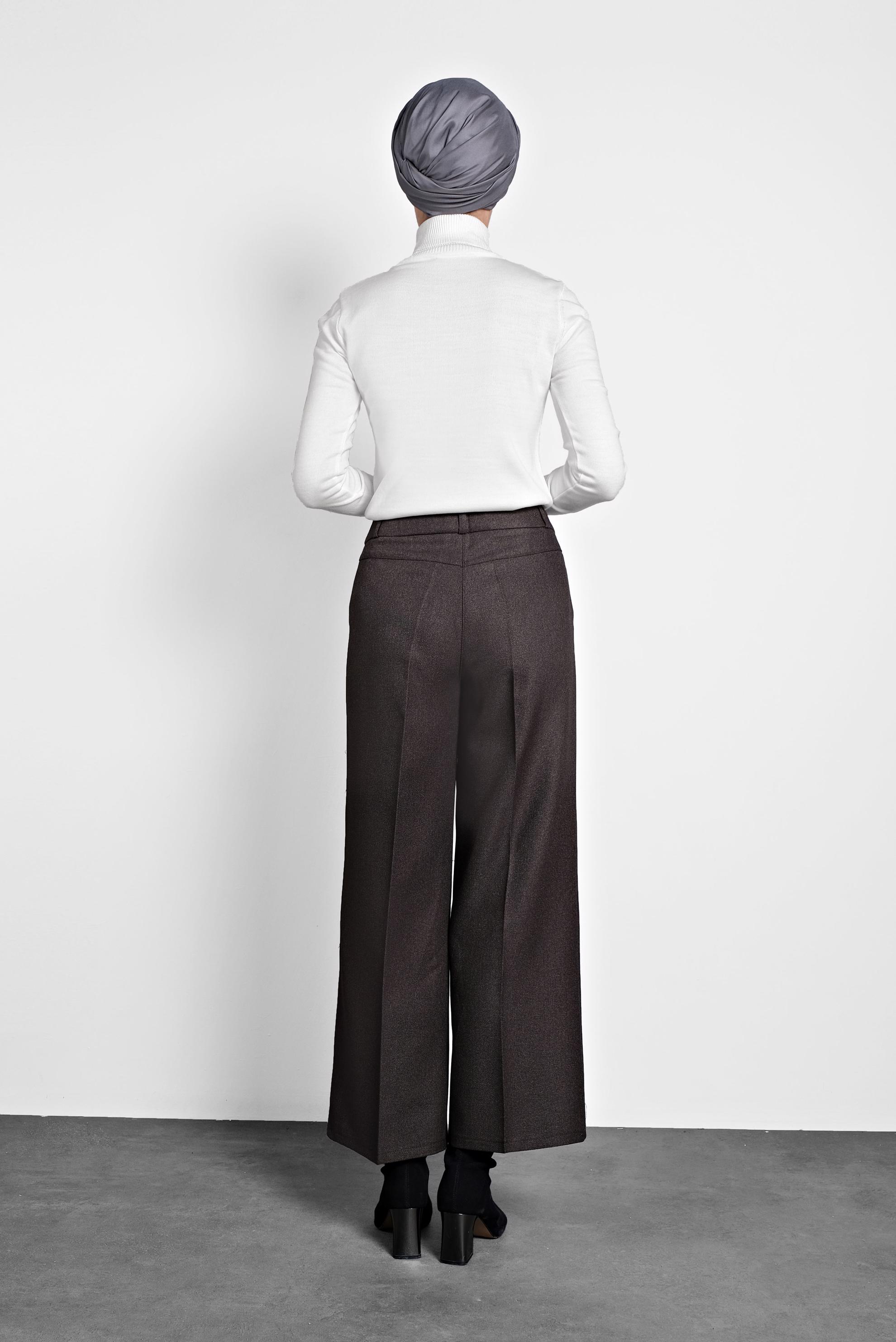 Tesettür giyim GRİ GENİŞ PAÇA DÜĞMELİ PANTOLON 70004 