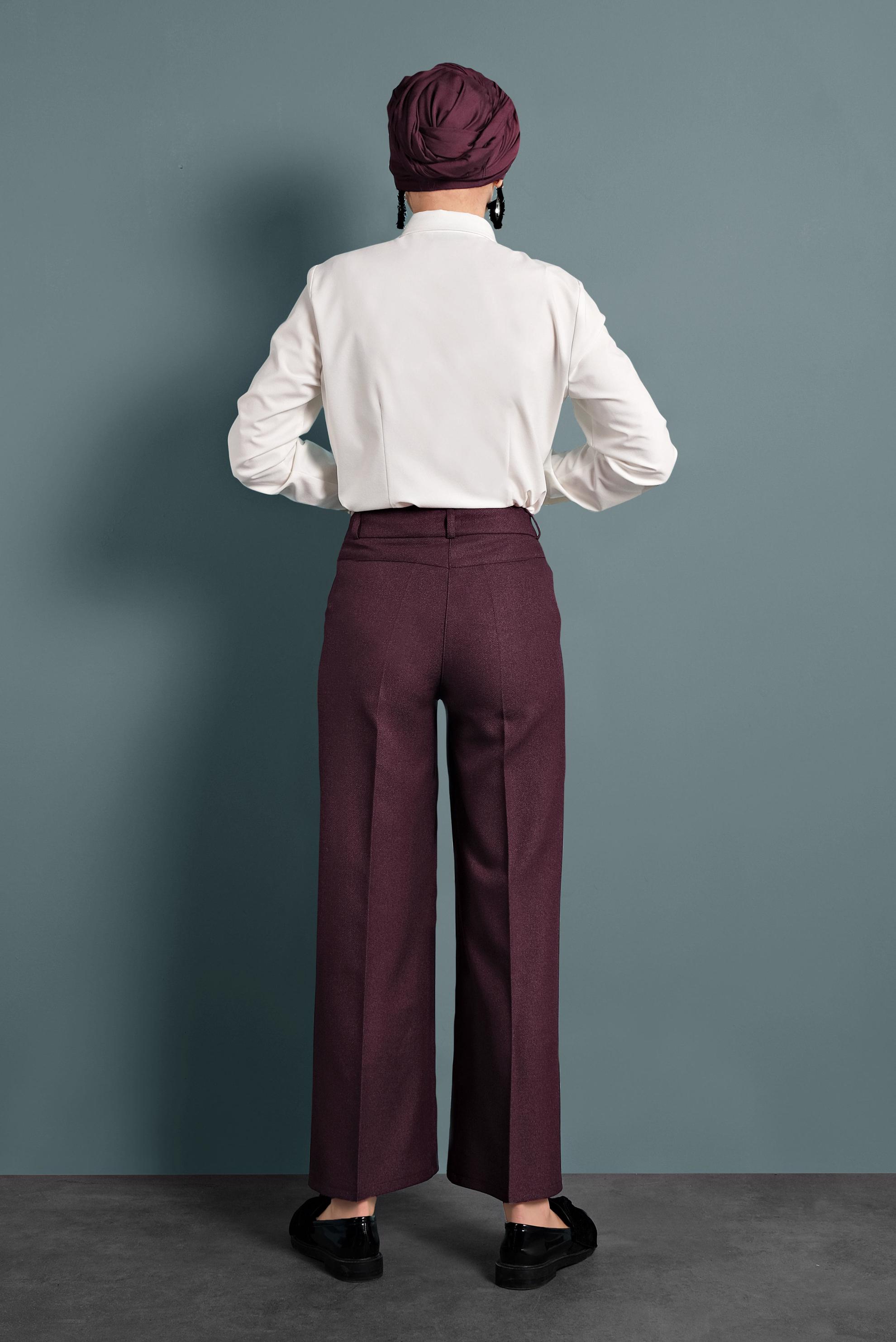 Tesettür giyim MÜRDÜM GENİŞ PAÇA DÜĞMELİ PANTOLON 70004 