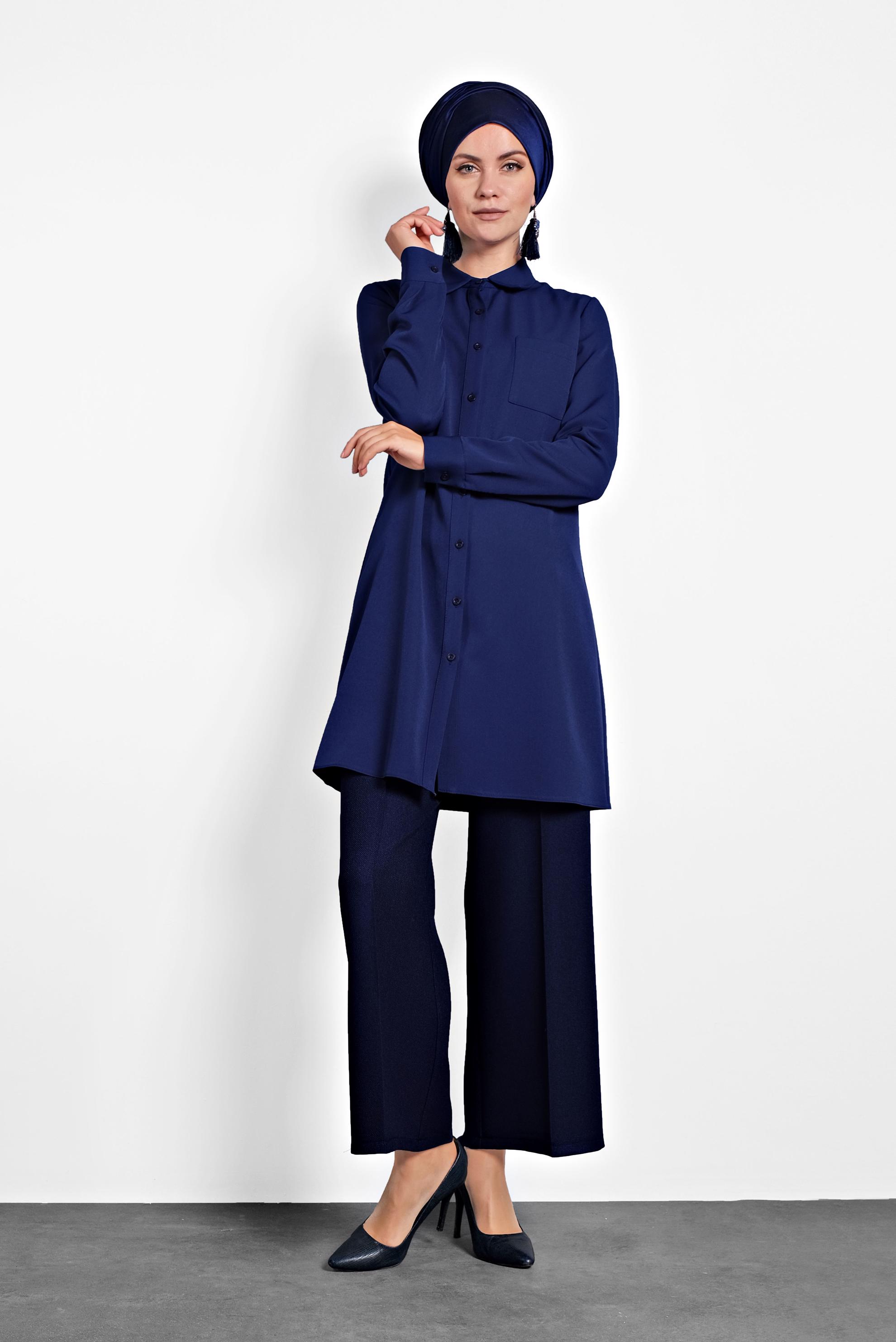 Tesettür giyim LACİVERT GENİŞ PAÇA DÜĞMELİ PANTOLON 70004 