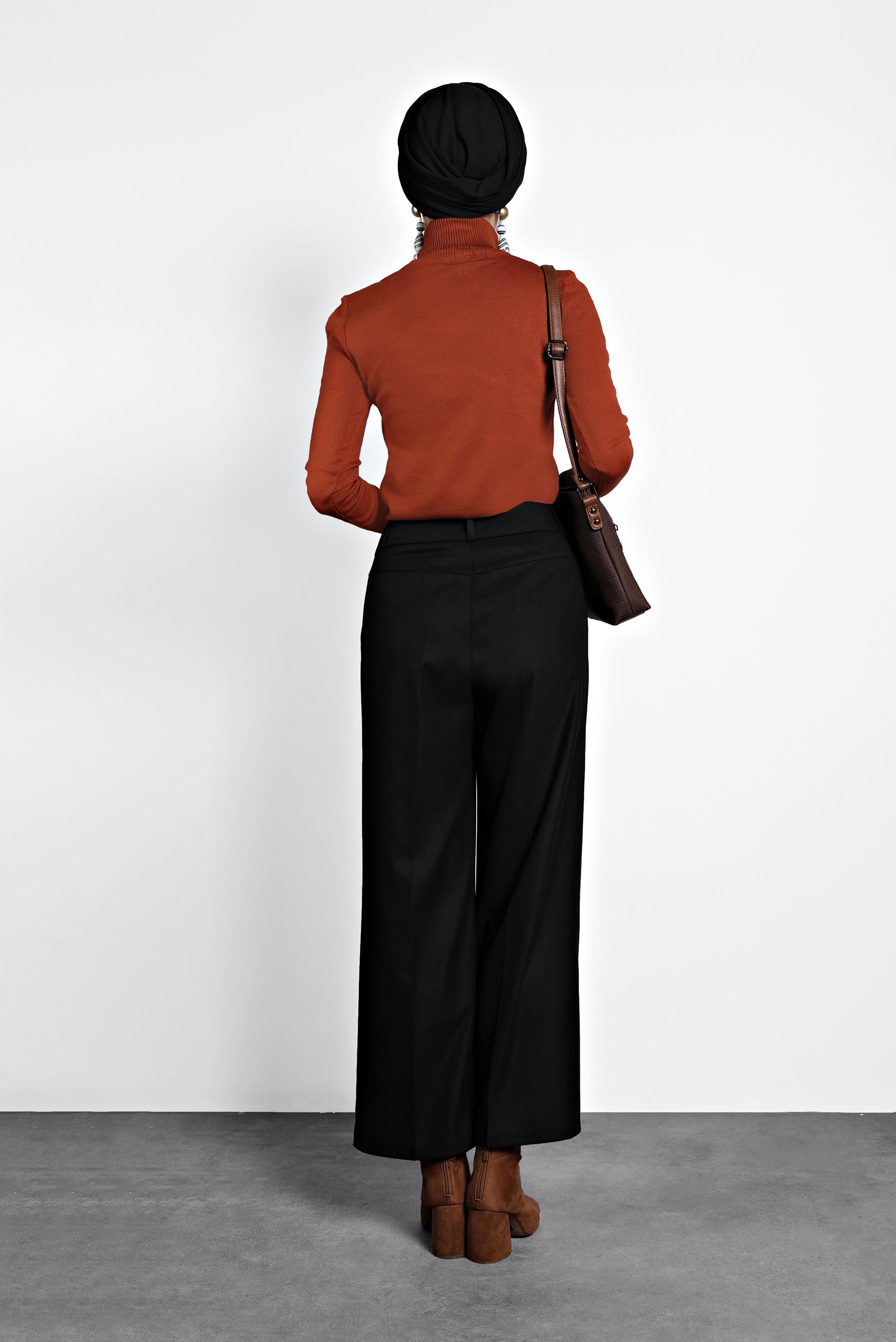 Tesettür giyim SİYAH ORTA YÜKSEK BEL DÜĞMELİ PANTOLON 70005 