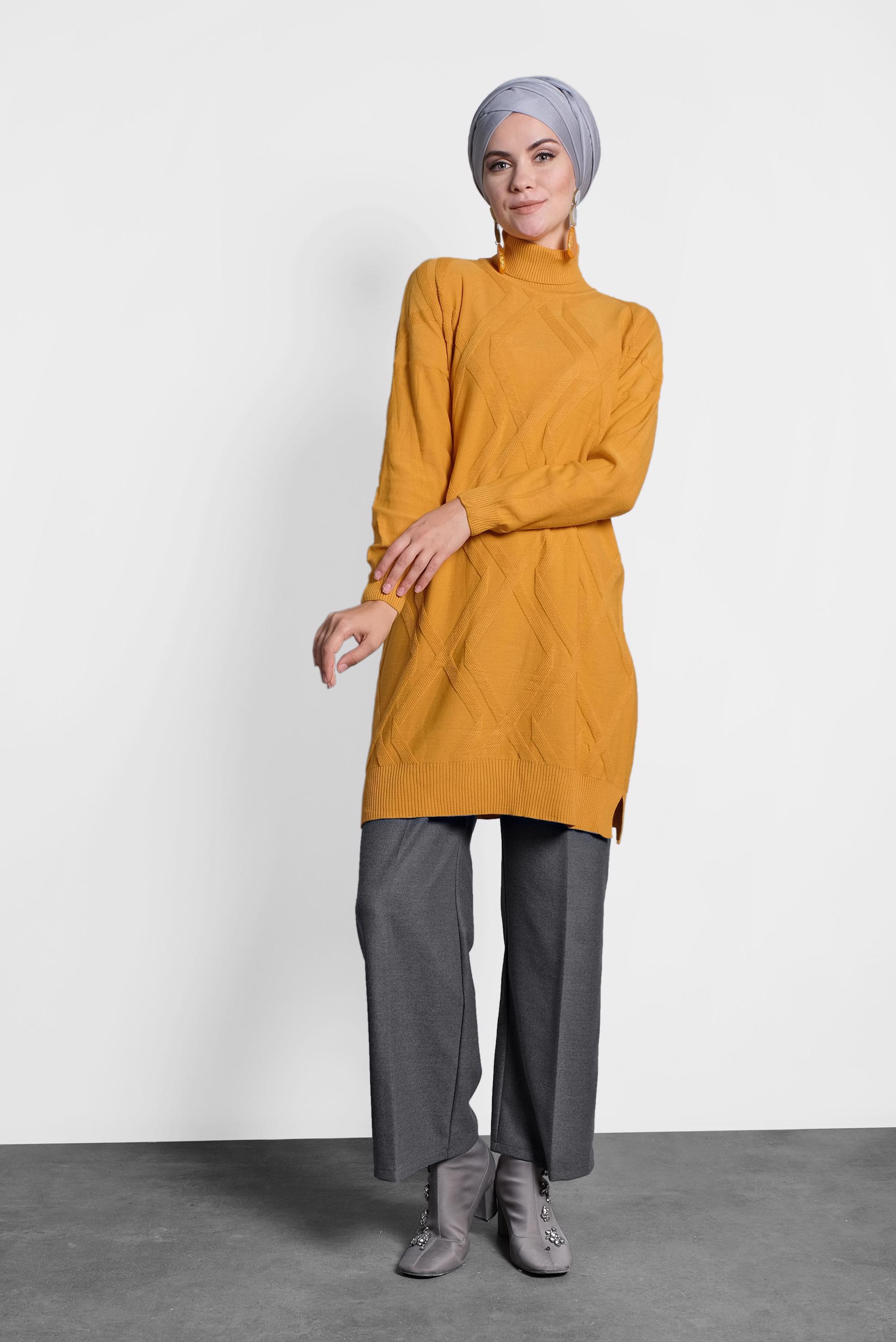 Tesettür giyim GRİ ORTA YÜKSEK BEL DÜĞMELİ PANTOLON 70005 