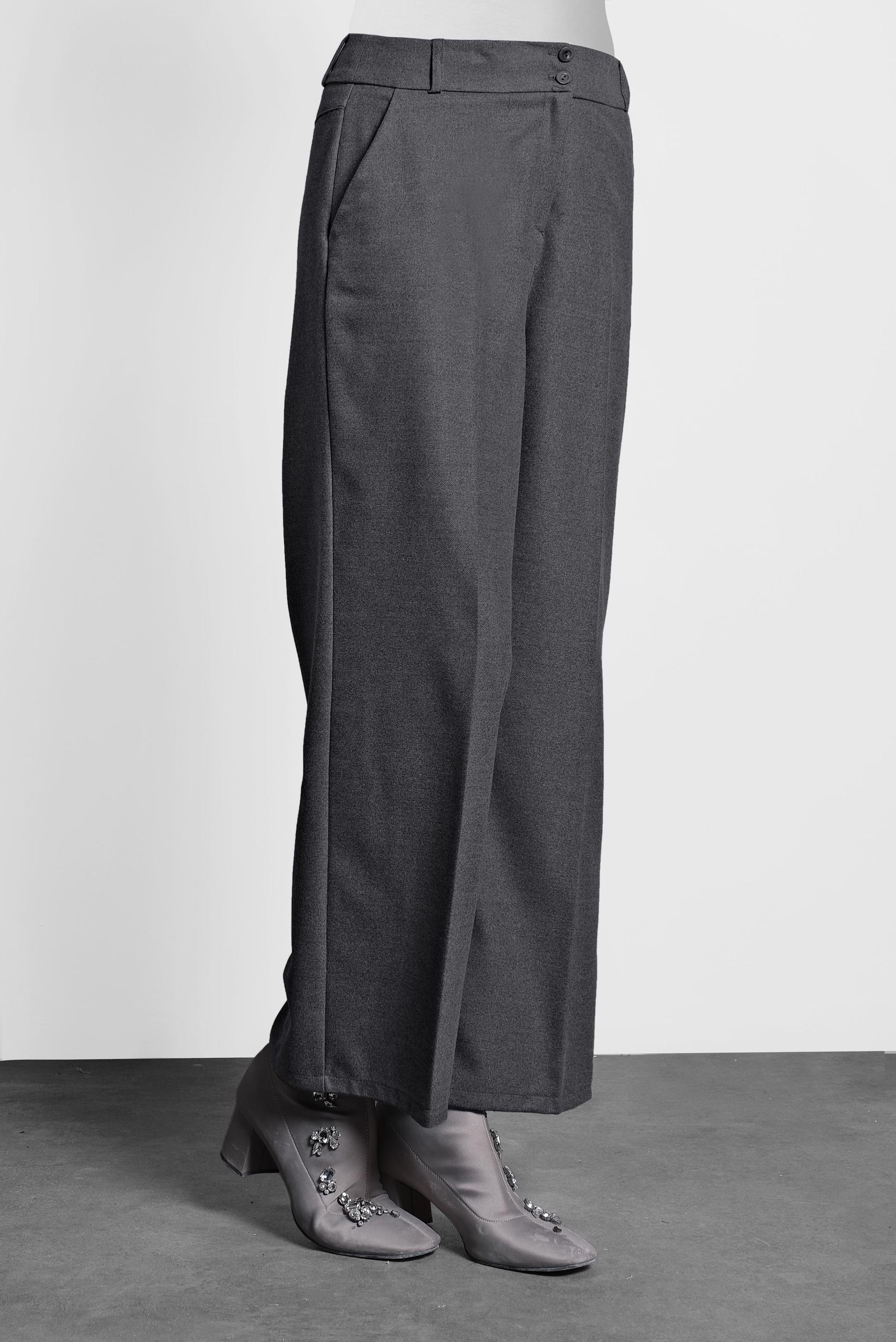 Tesettür giyim GRİ ORTA YÜKSEK BEL DÜĞMELİ PANTOLON 70005 