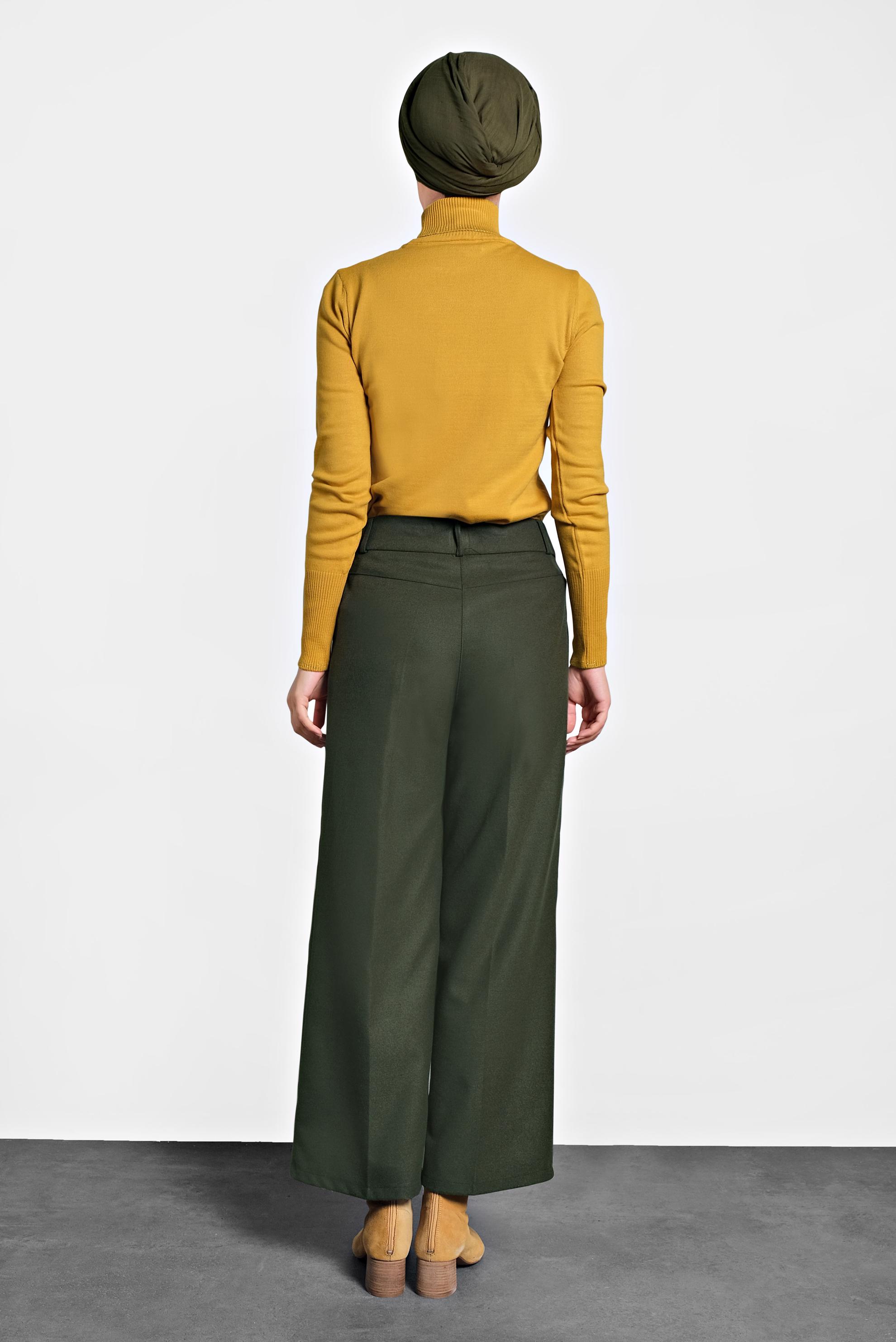 Tesettür giyim HAKİ ORTA YÜKSEK BEL DÜĞMELİ PANTOLON 70005 