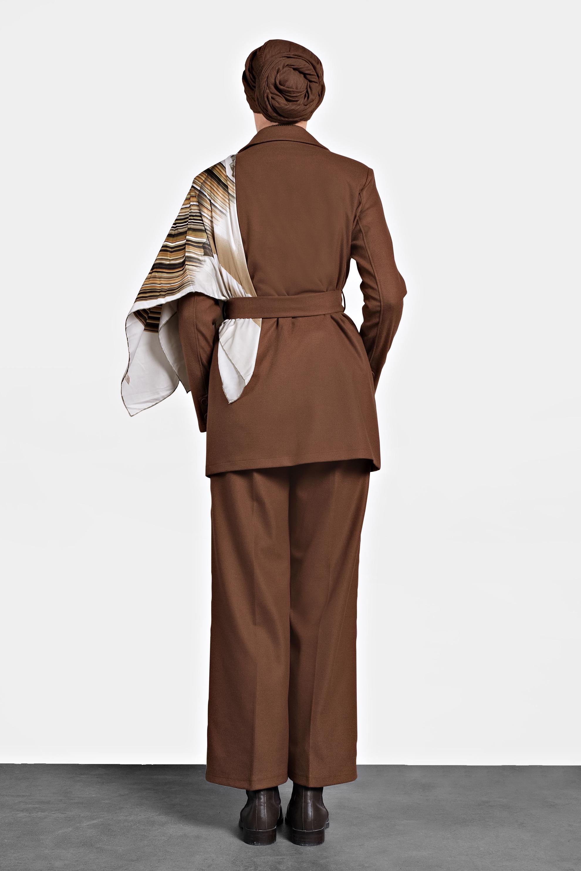 Tesettür giyim KAHVE ORTA YÜKSEK BEL DÜĞMELİ PANTOLON 70005 