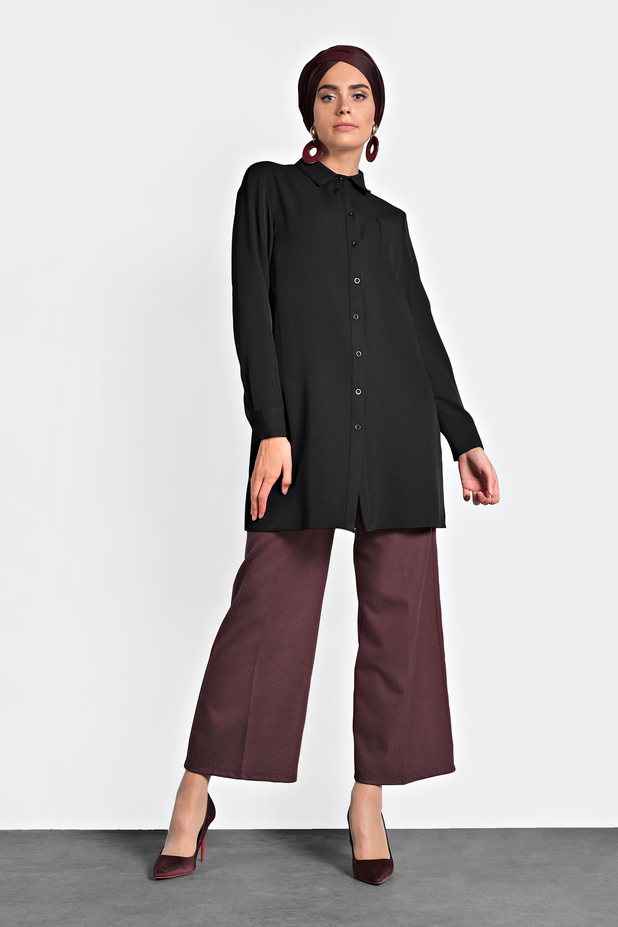 Tesettür giyim MÜRDÜM ORTA YÜKSEK BEL DÜĞMELİ PANTOLON 70005 