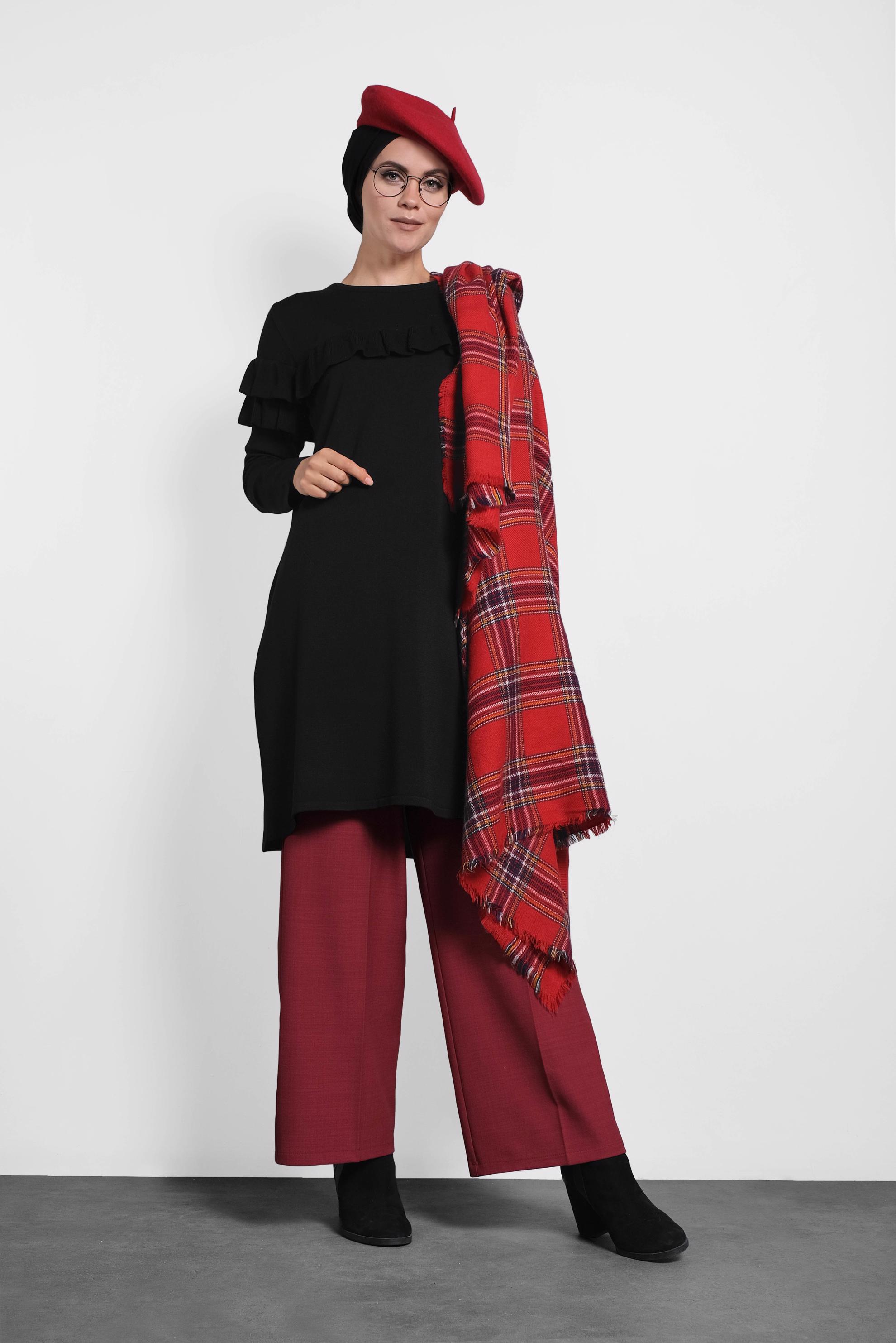 Tesettür giyim KIRMIZI BOL PAÇA PANTOLON 70006 