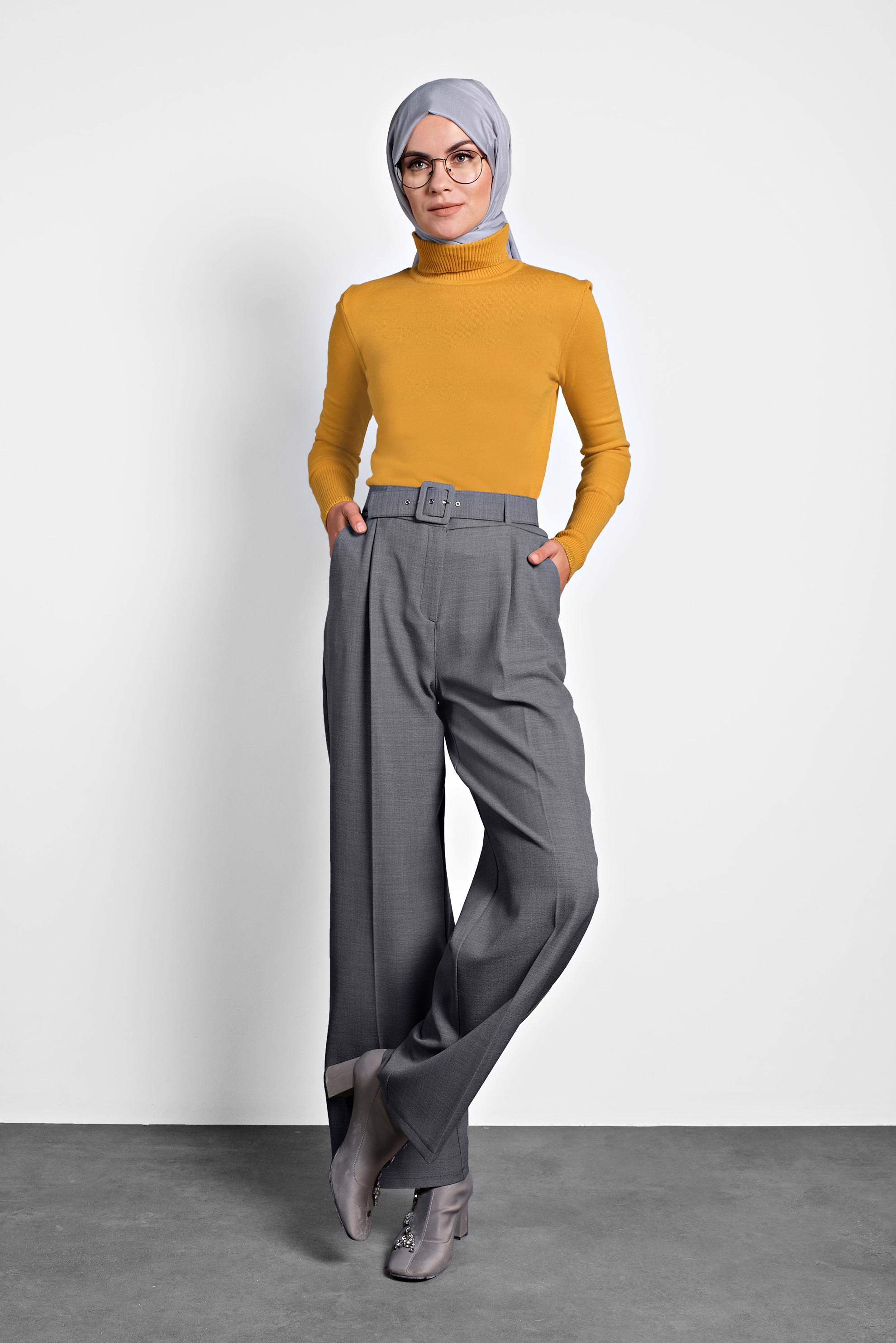 Tesettür giyim GRİ BOL PAÇA PANTOLON 70006 