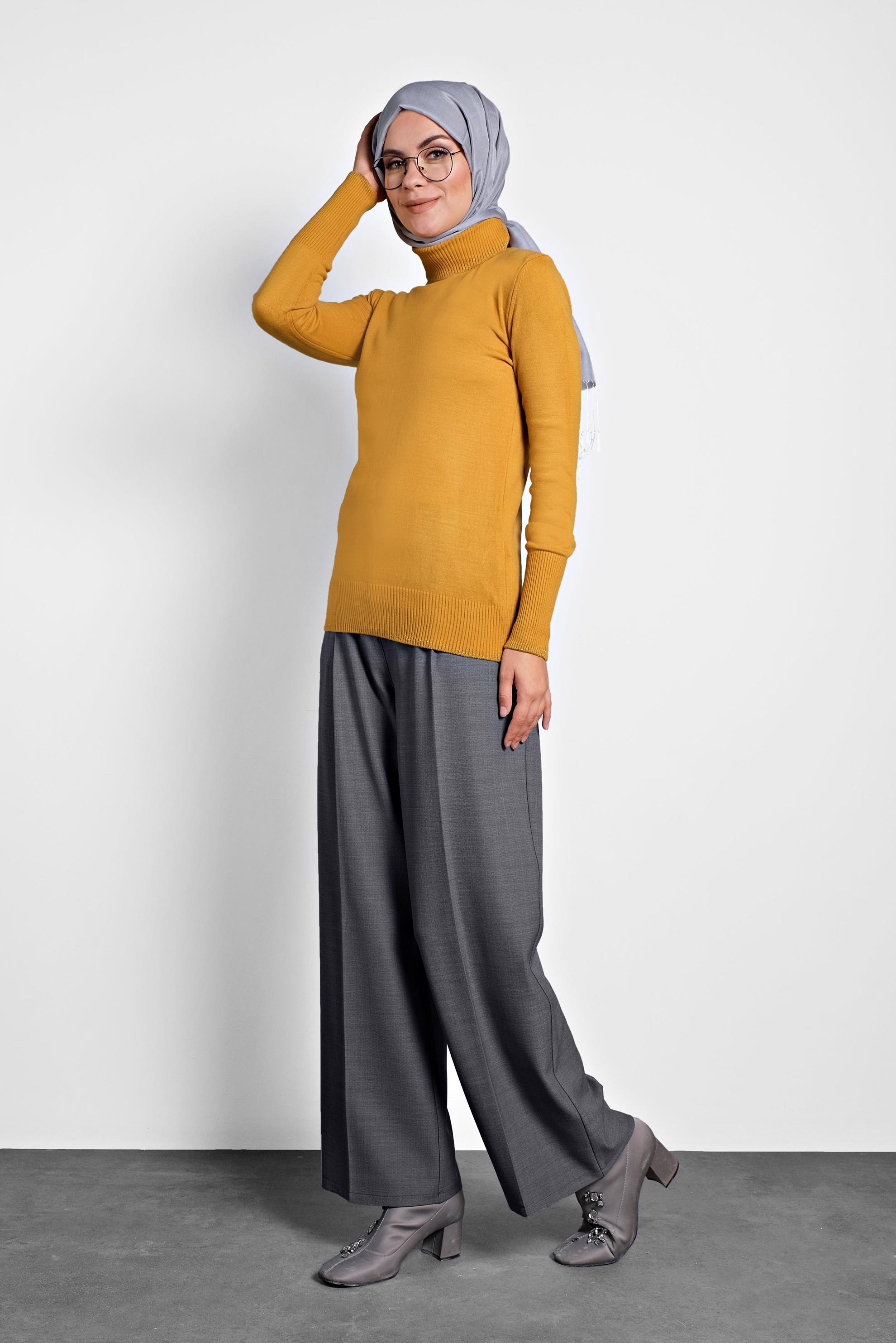 Tesettür giyim GRİ BOL PAÇA PANTOLON 70006 