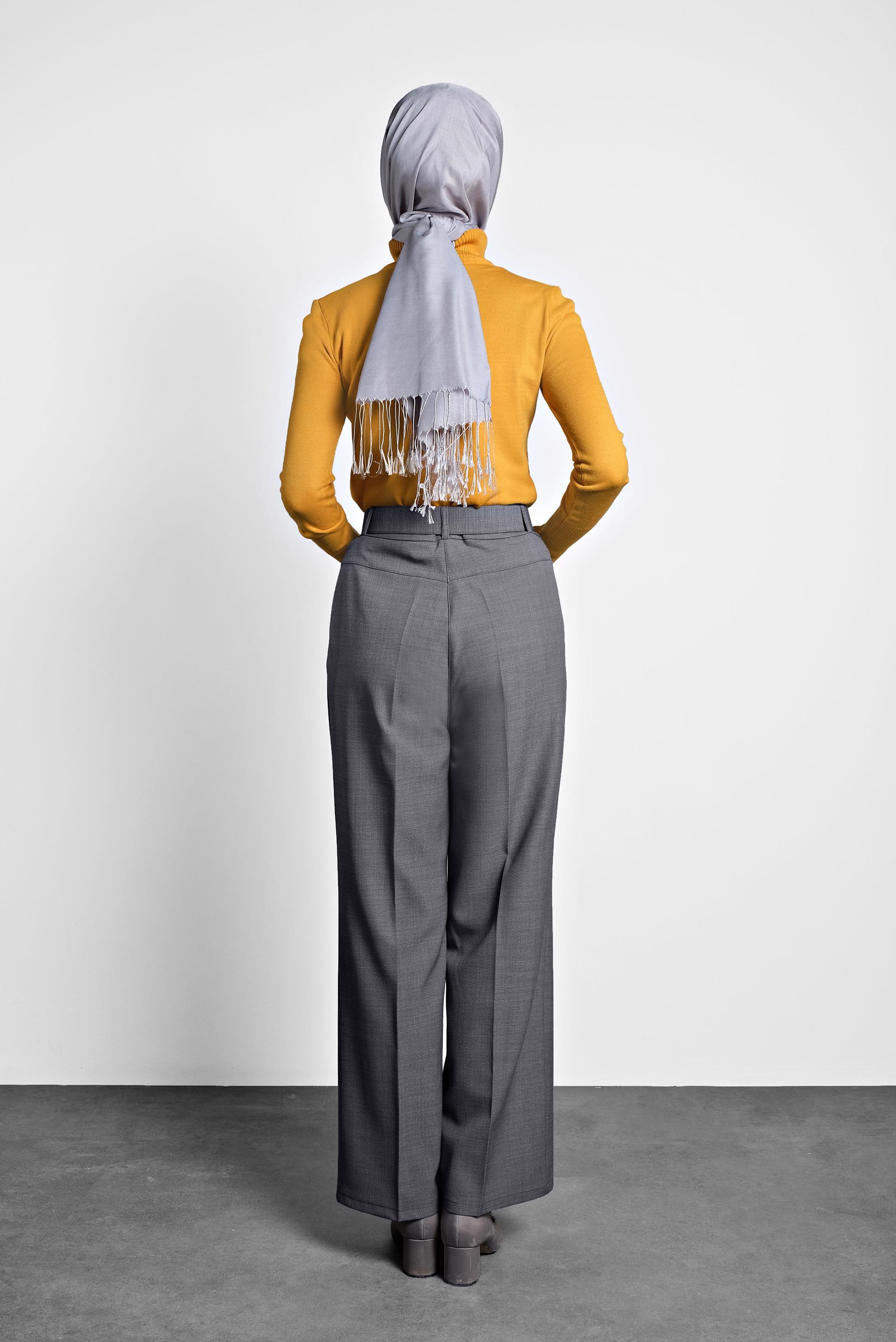 Tesettür giyim GRİ BOL PAÇA PANTOLON 70006 