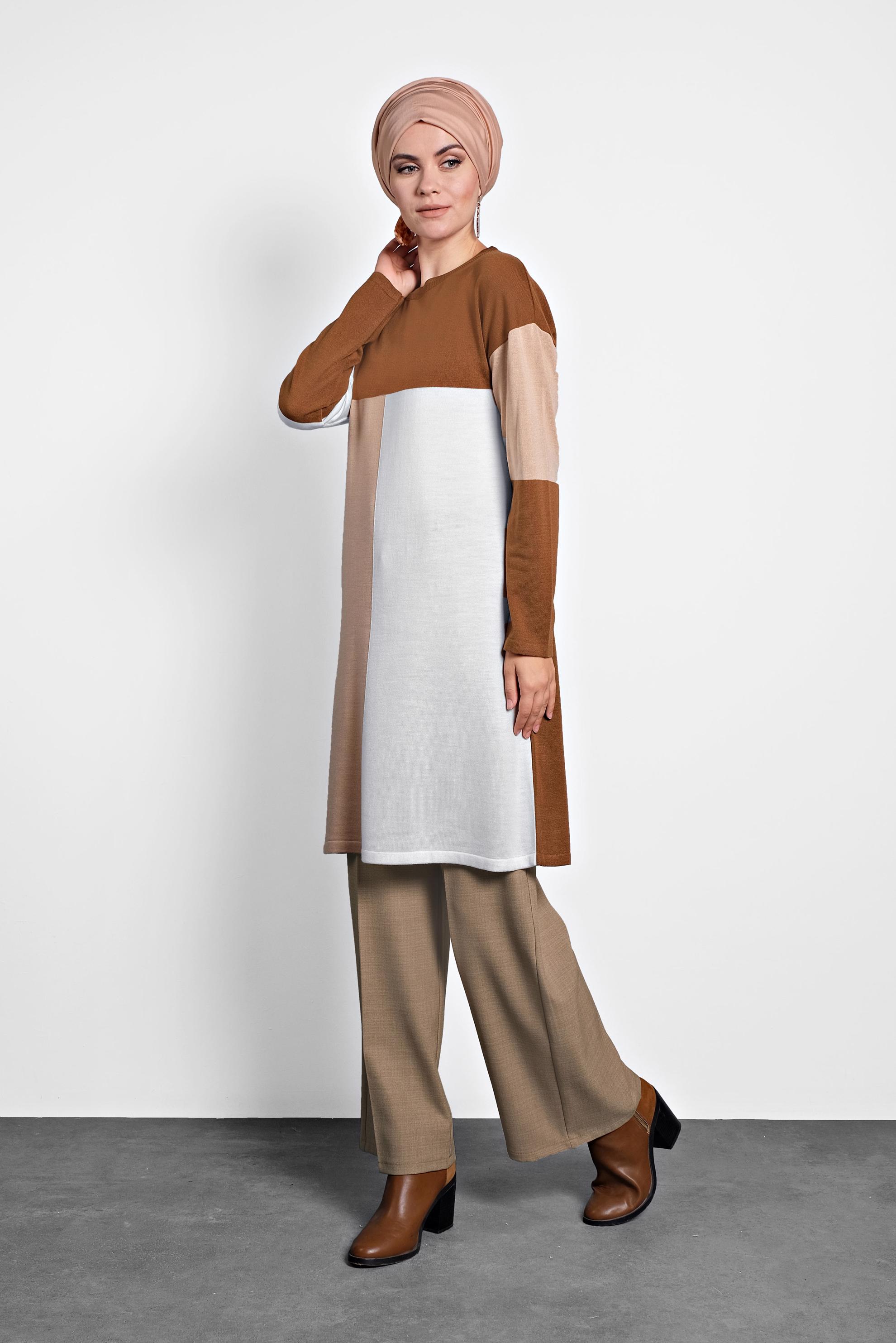 Tesettür giyim KAHVE BOL PAÇA PANTOLON 70006 