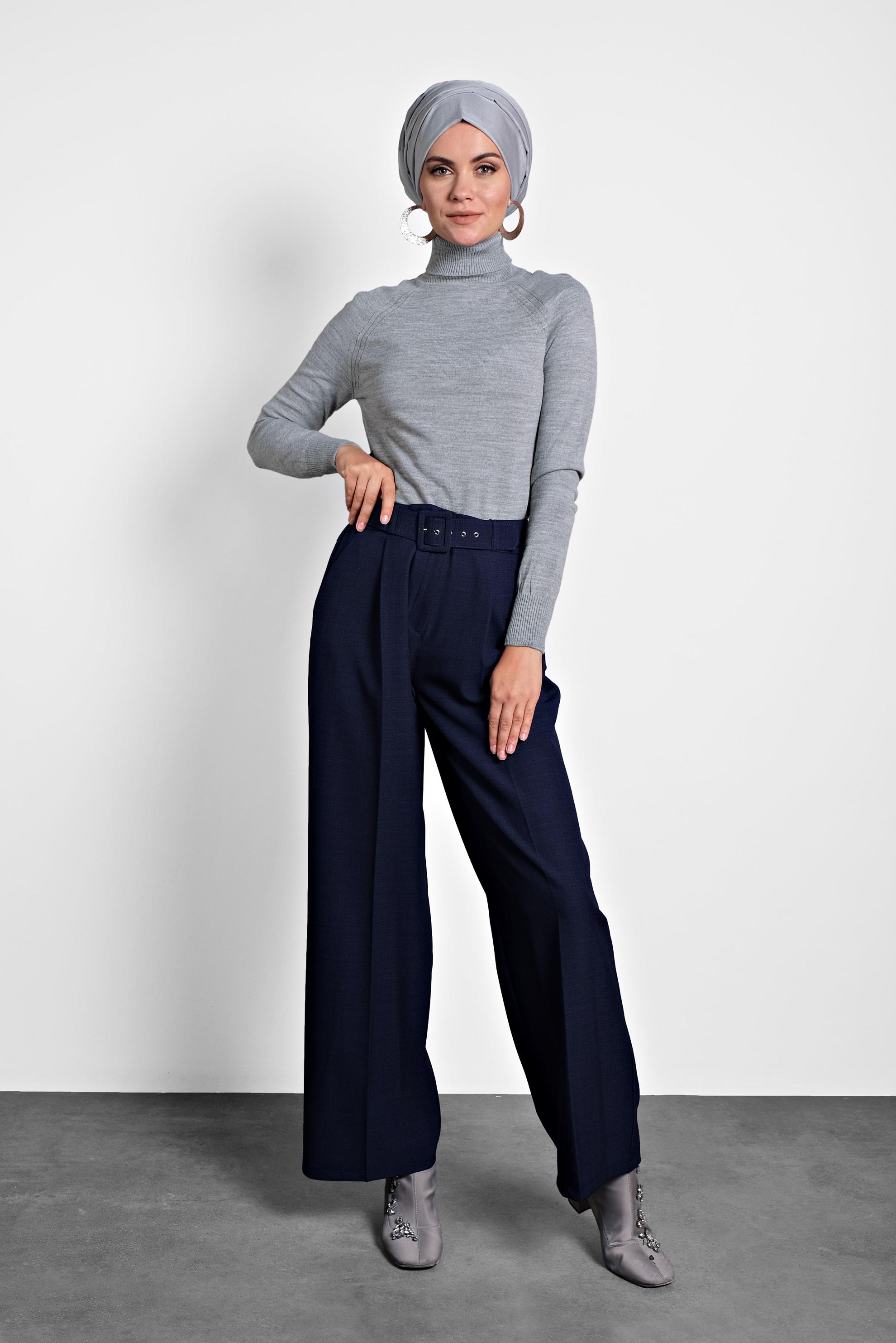Tesettür giyim LACİVERT BOL PAÇA PANTOLON 70006 