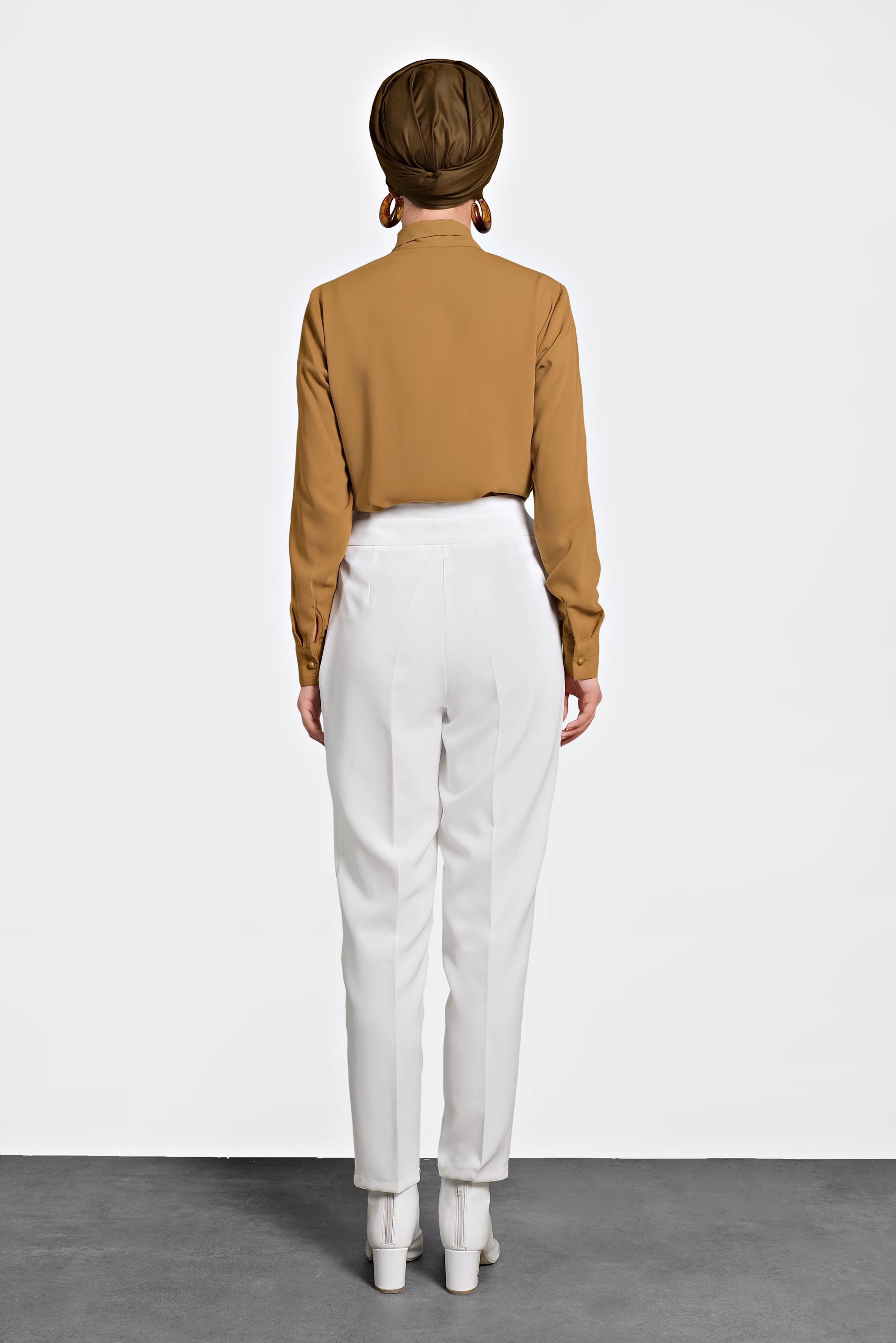 Tesettür giyim BEYAZ YÜKSEK BEL PANTOLON 70007 