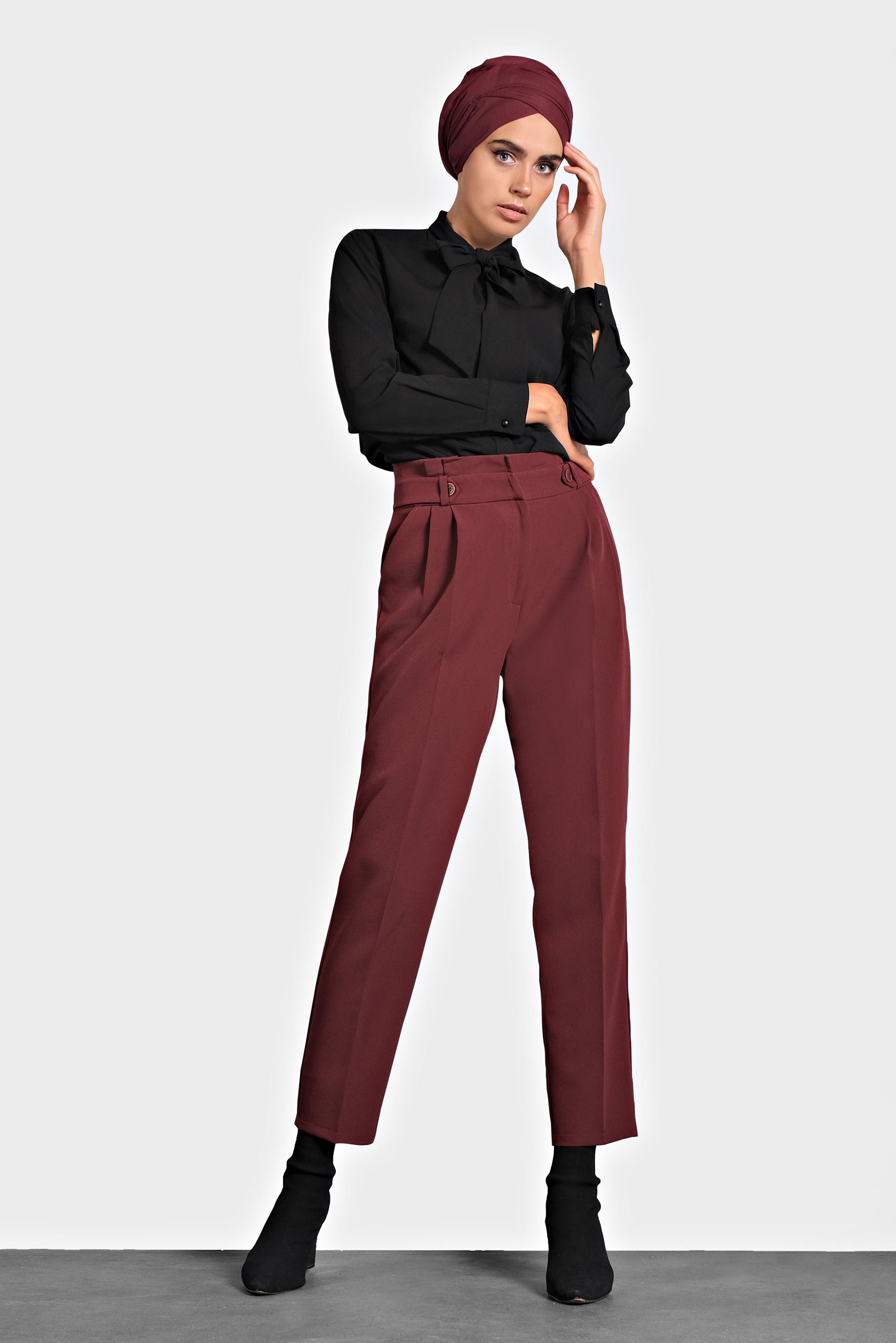 Tesettür giyim BORDO YÜKSEK BEL PANTOLON 70007 