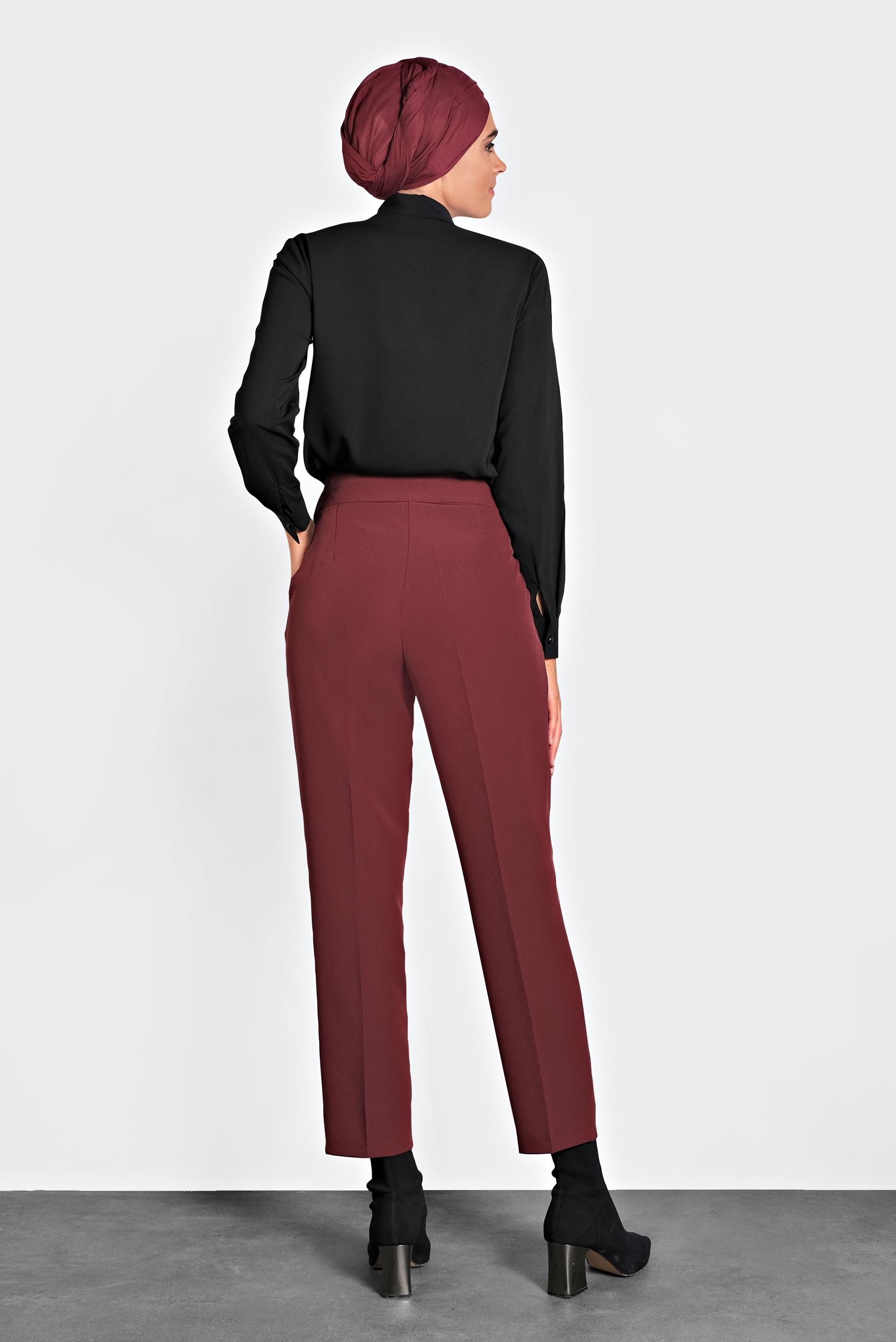 Tesettür giyim BORDO YÜKSEK BEL PANTOLON 70007 