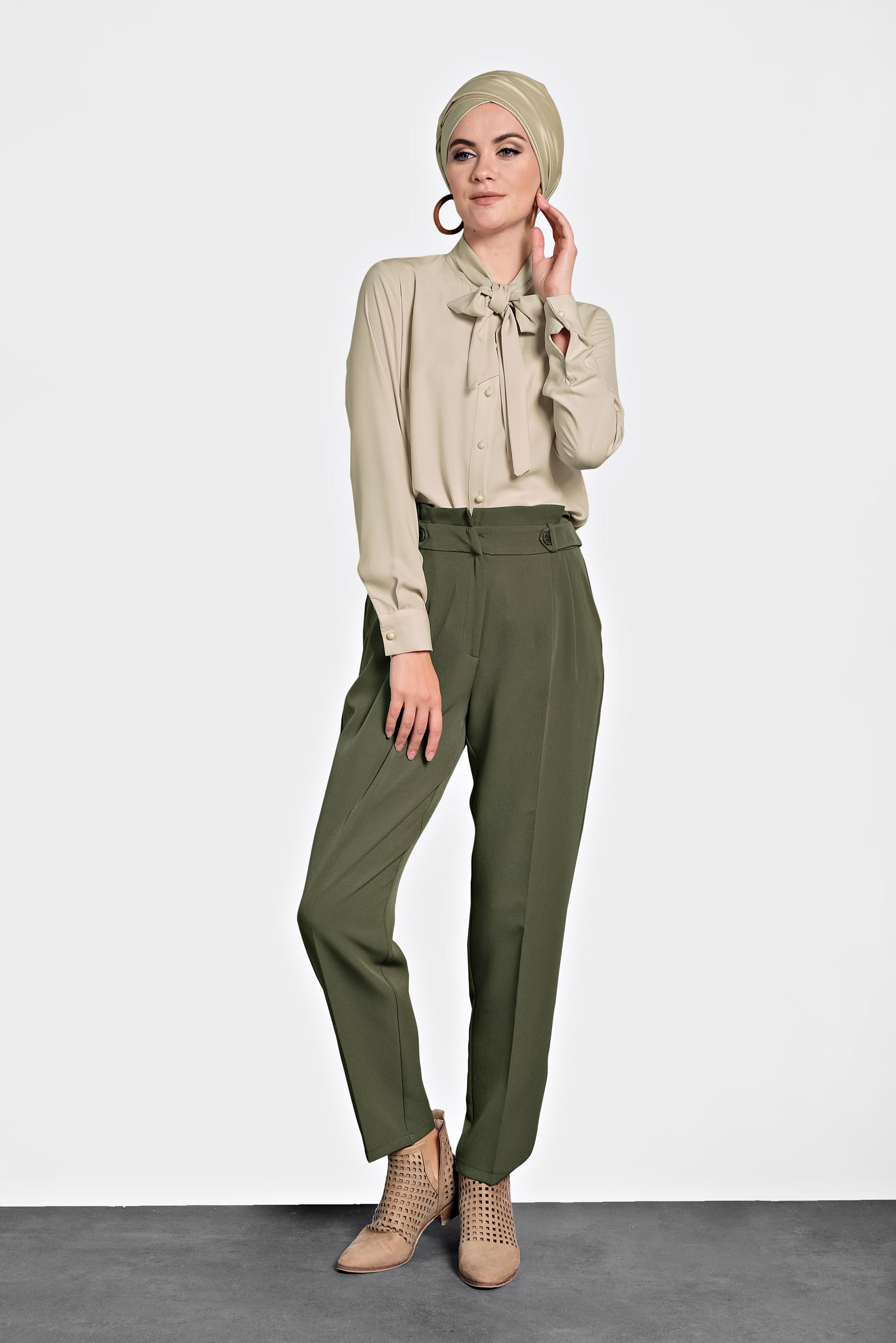 Tesettür giyim HAKİ YÜKSEK BEL PANTOLON 70007 