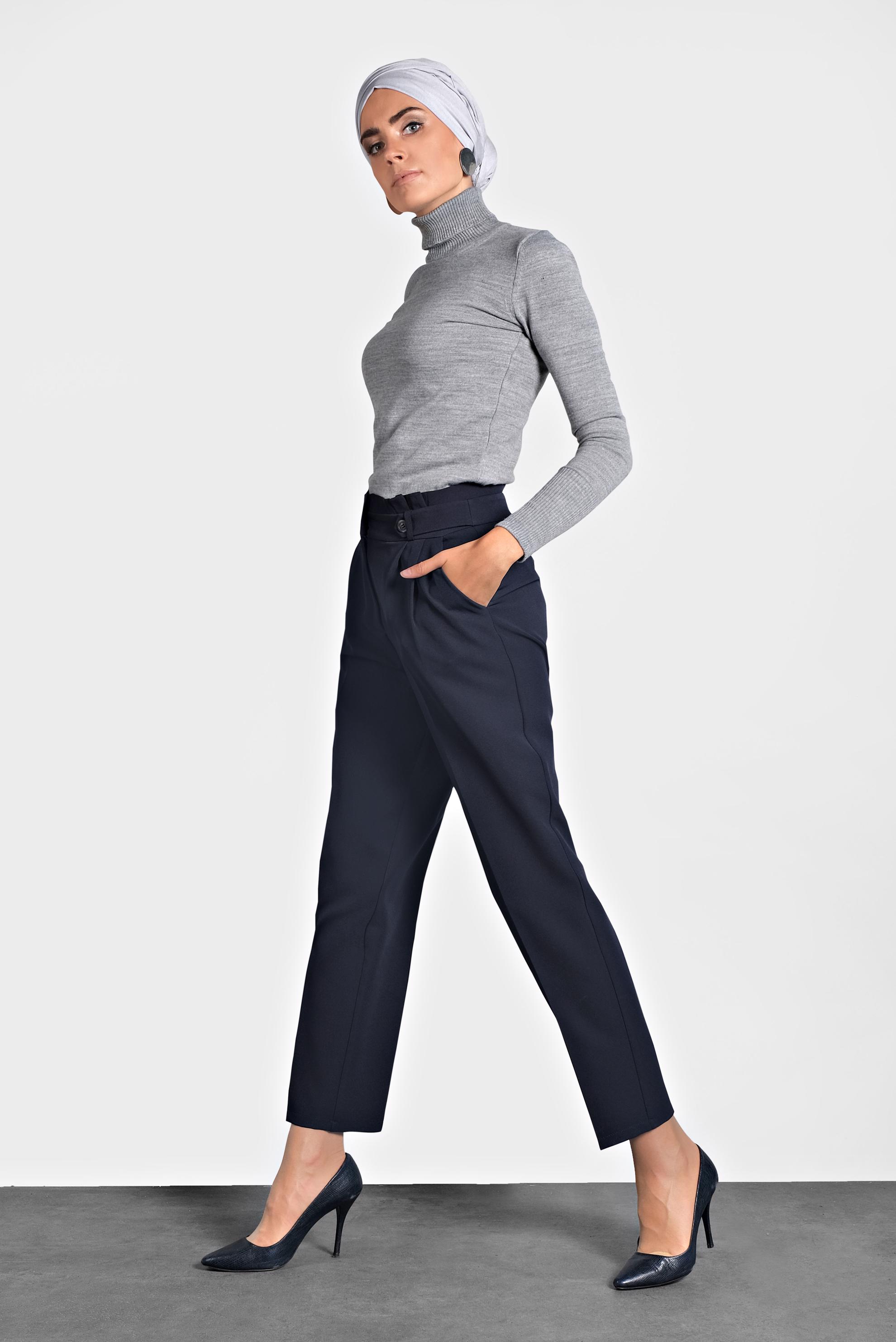 Hijab clothing NAVY BLUE HIGH-WAIST TROUSERS 70007