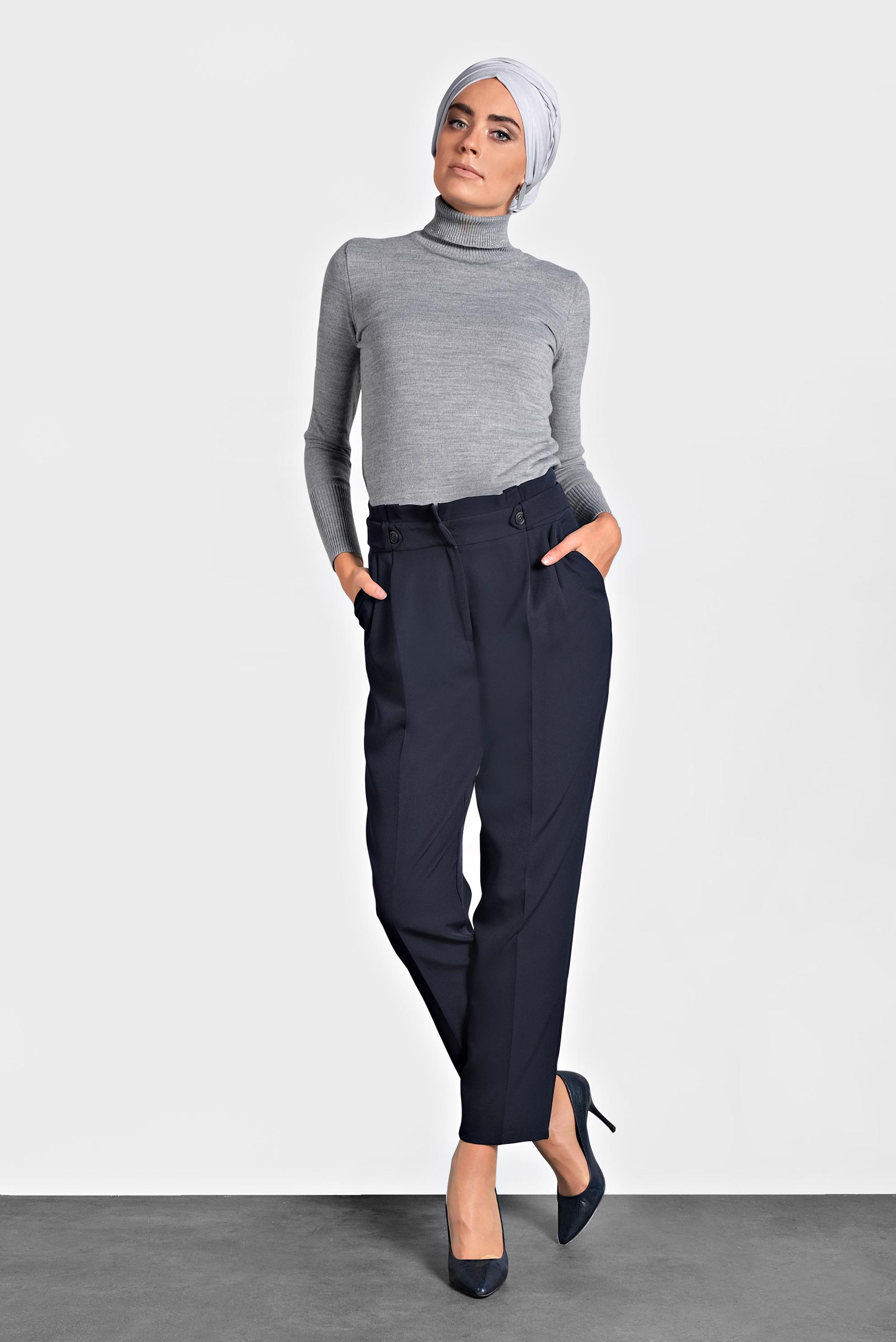 Hijab clothing NAVY BLUE HIGH-WAIST TROUSERS 70007