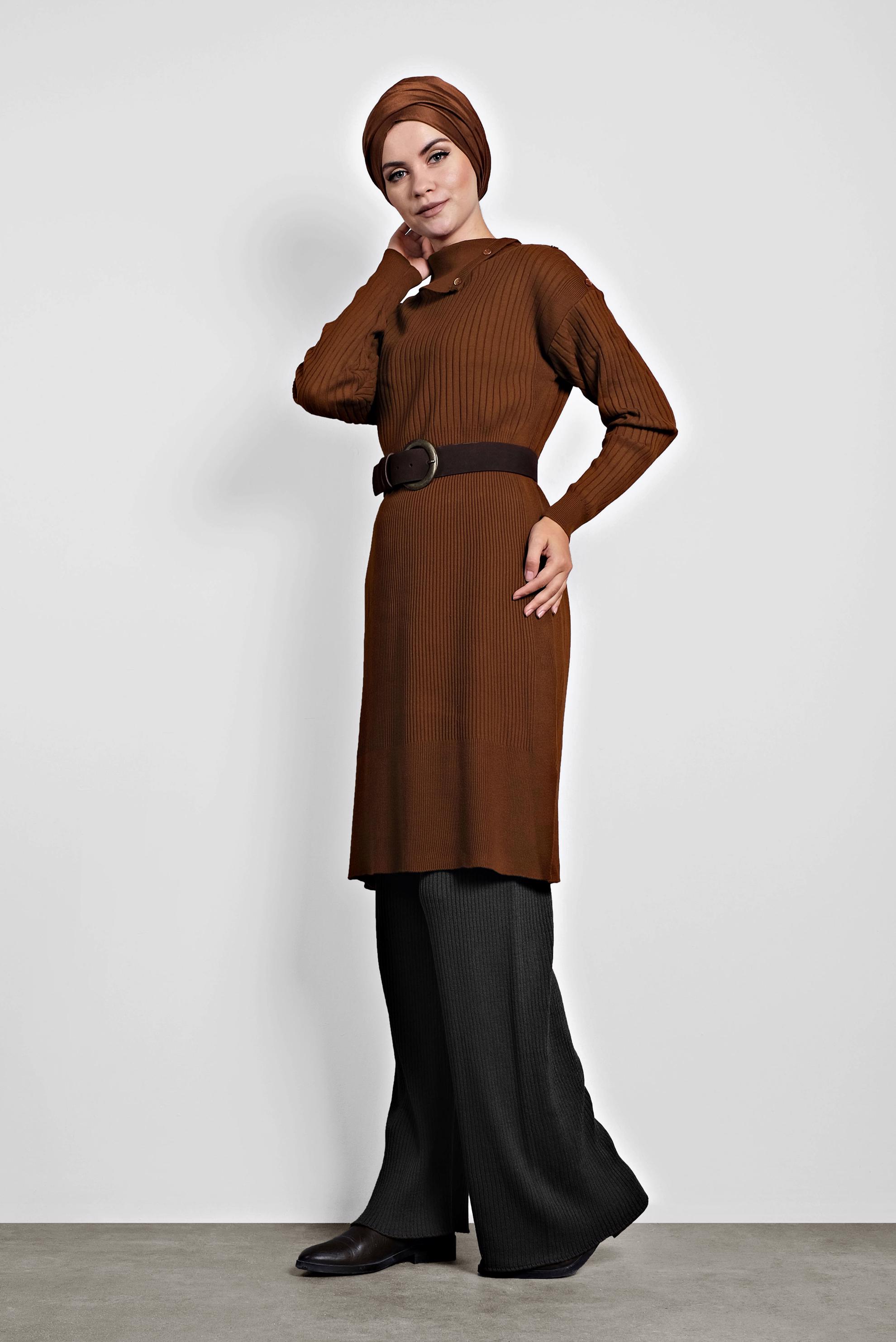 Tesettür giyim SİYAH FİTİLLİ TRİKO PANTOLON 70010 