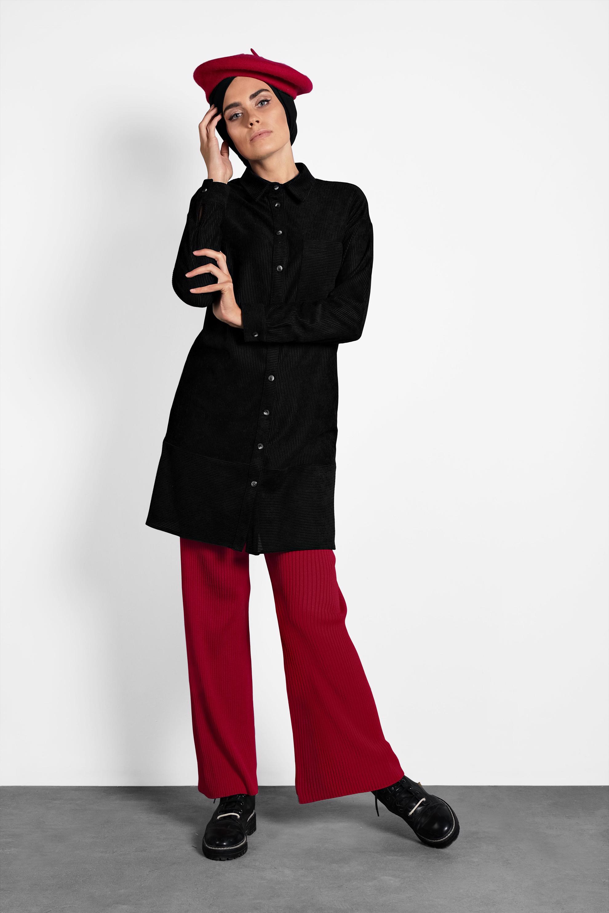 Tesettür giyim KIRMIZI FİTİLLİ TRİKO PANTOLON 70010 