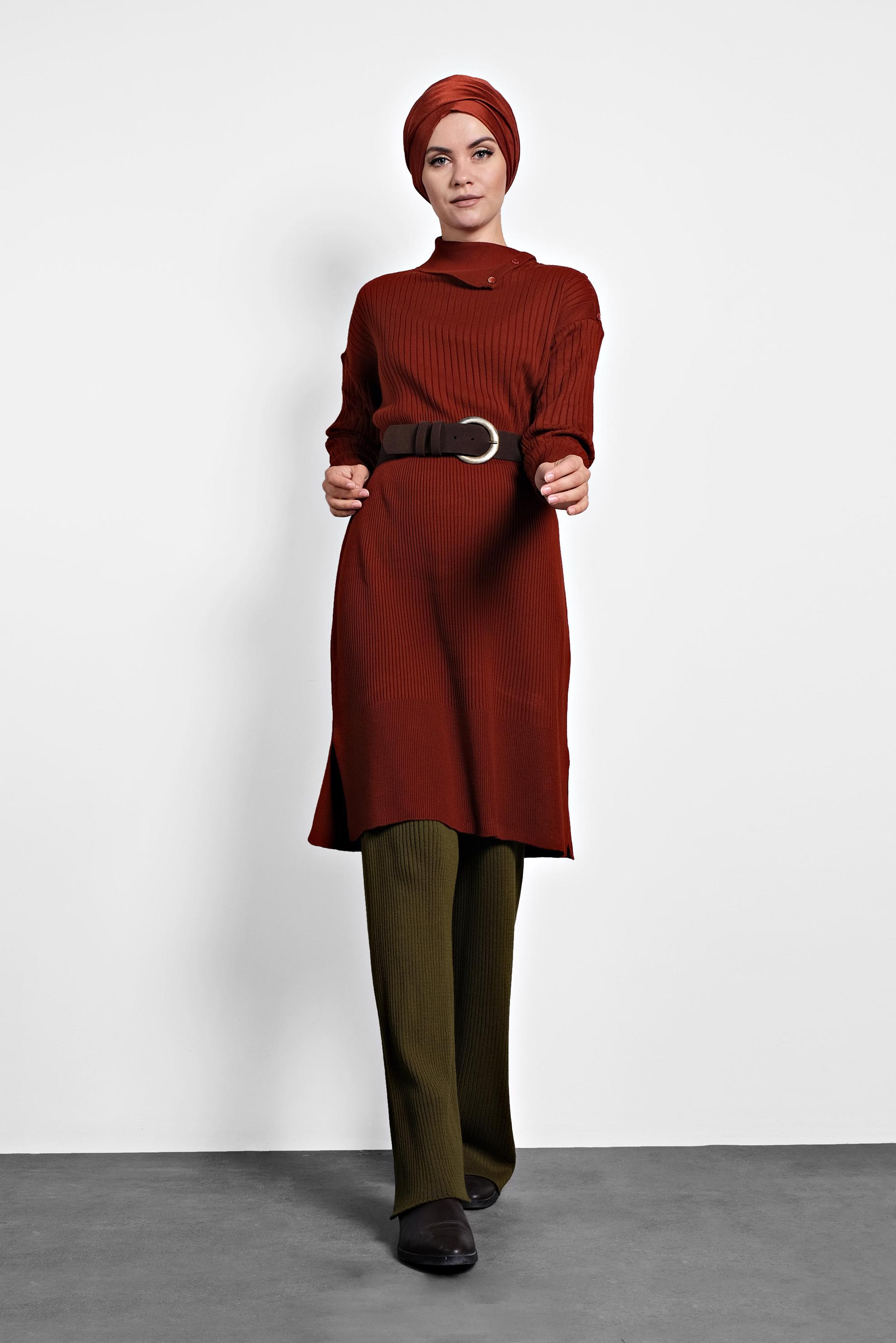 Tesettür giyim HAKİ FİTİLLİ TRİKO PANTOLON 70010 