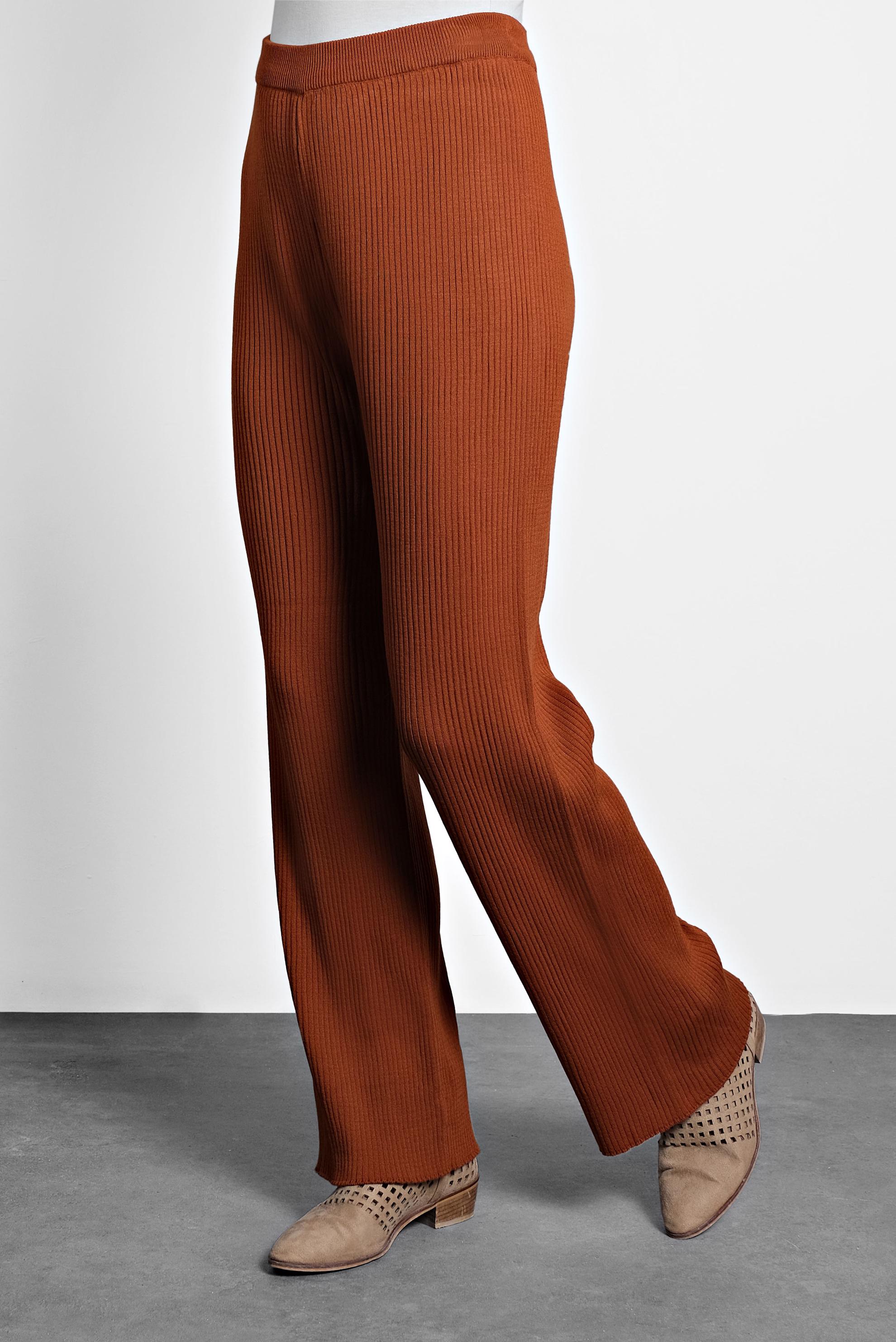 Tesettür giyim TURUNCU FİTİLLİ TRİKO PANTOLON 70010 