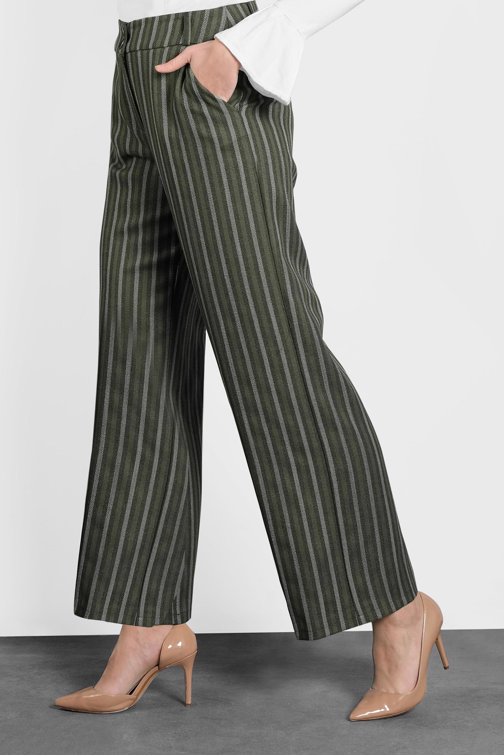 Tesettür giyim HAKİ ÇİZGİLİ PANTOLON 70012