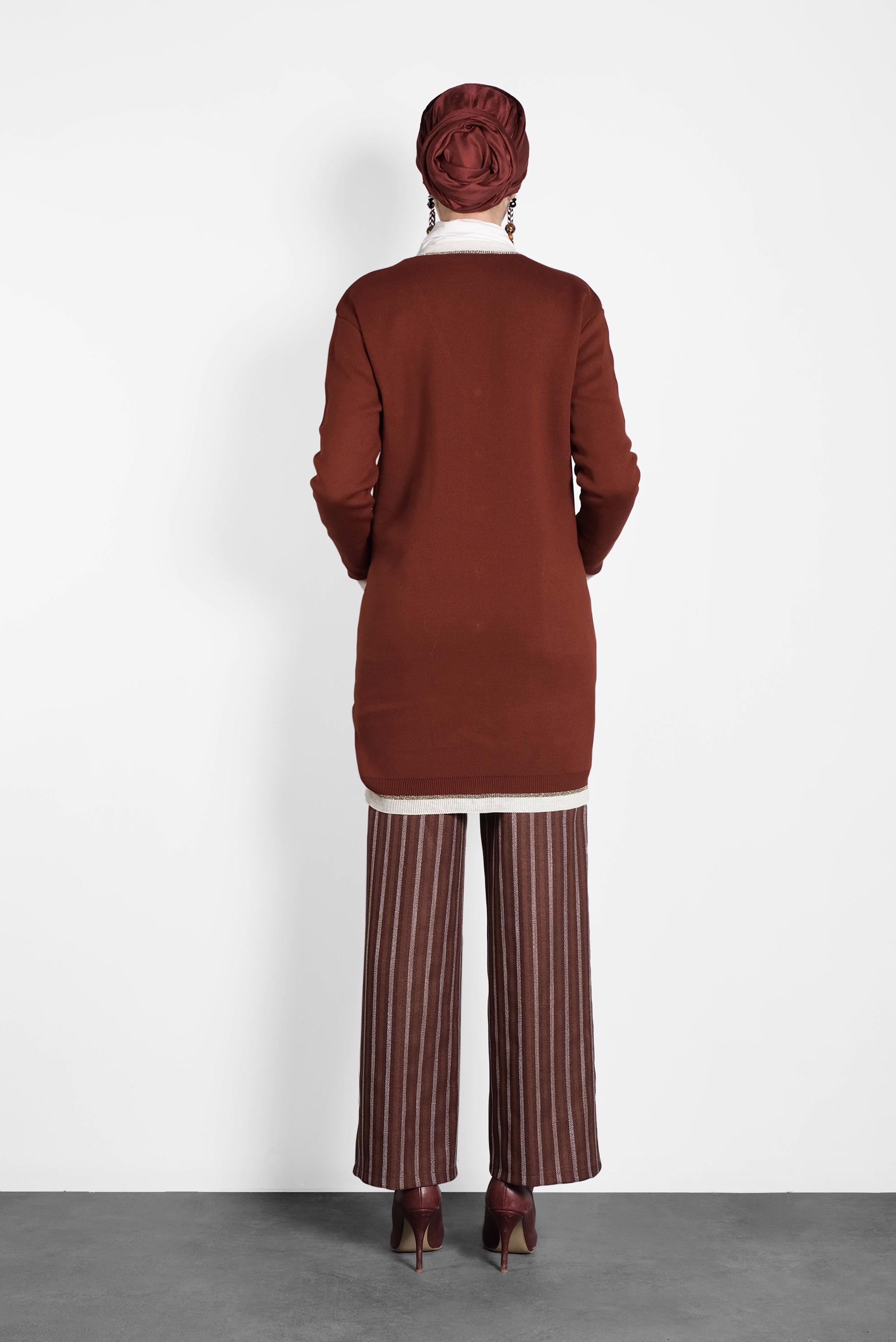 Tesettür giyim TURUNCU ÇİZGİLİ PANTOLON 70012