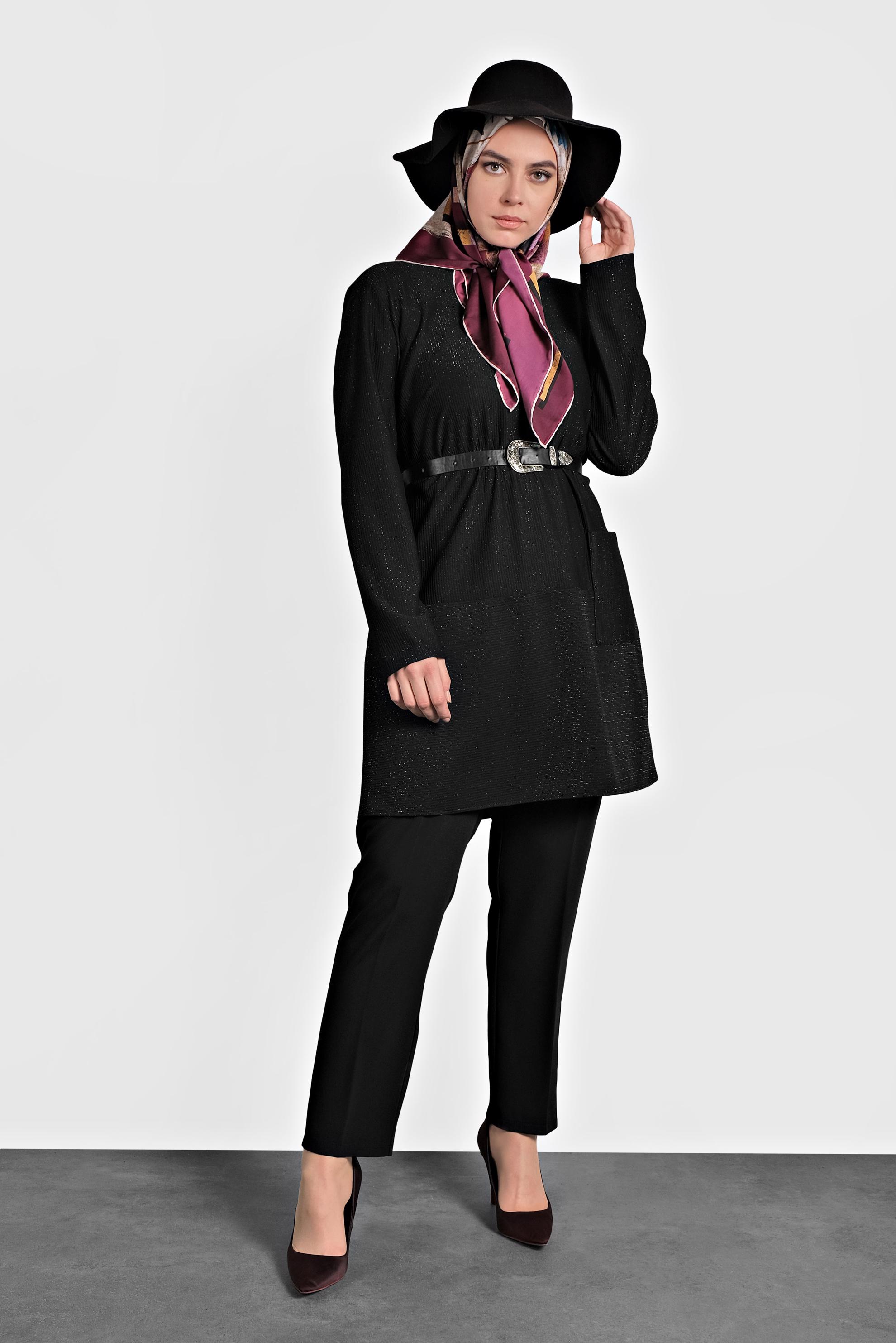 Tesettür giyim SİYAH BORU PAÇA PANTOLON 70023