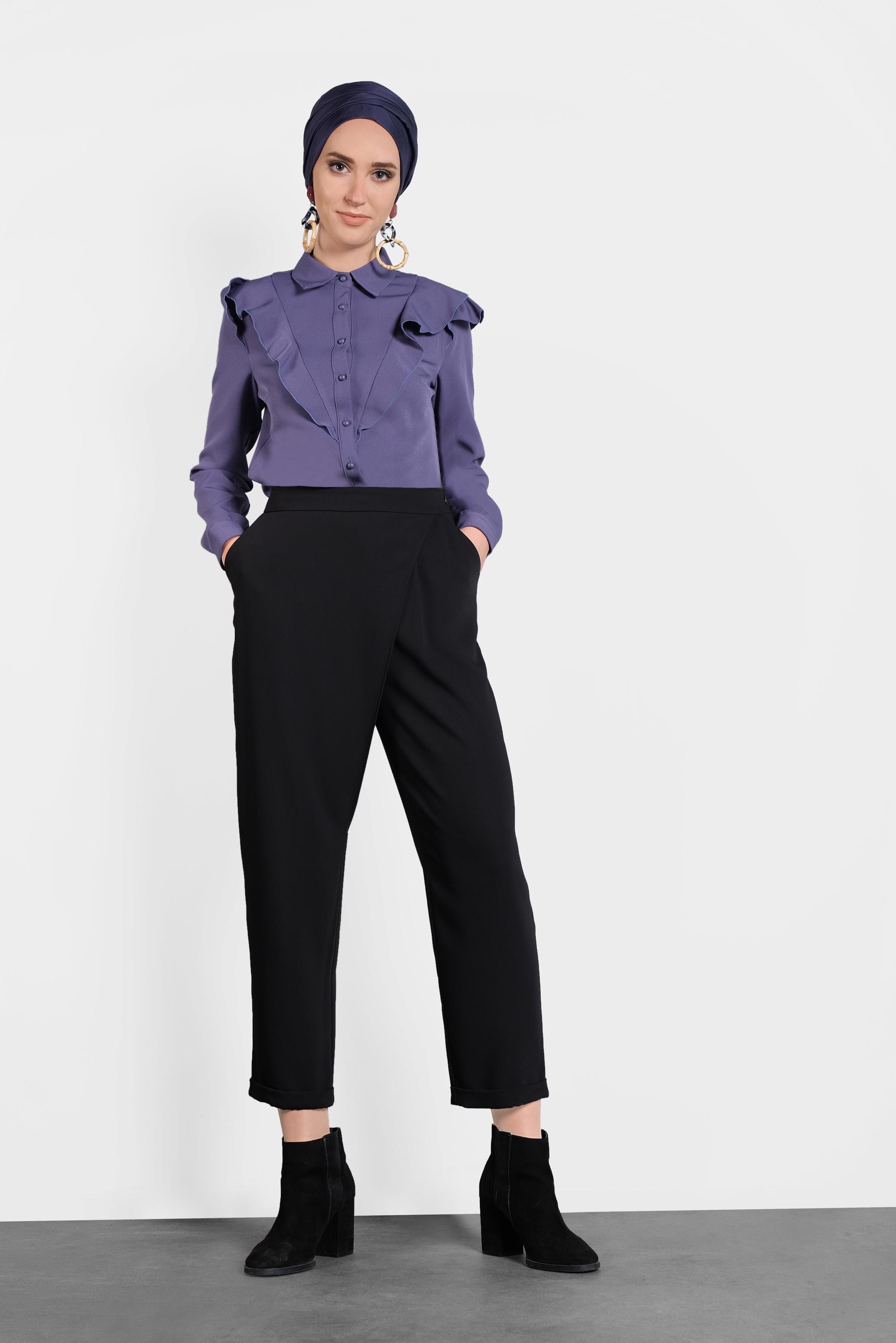 Hijab clothing BLACK WIDE LEG TROUSERS 70025