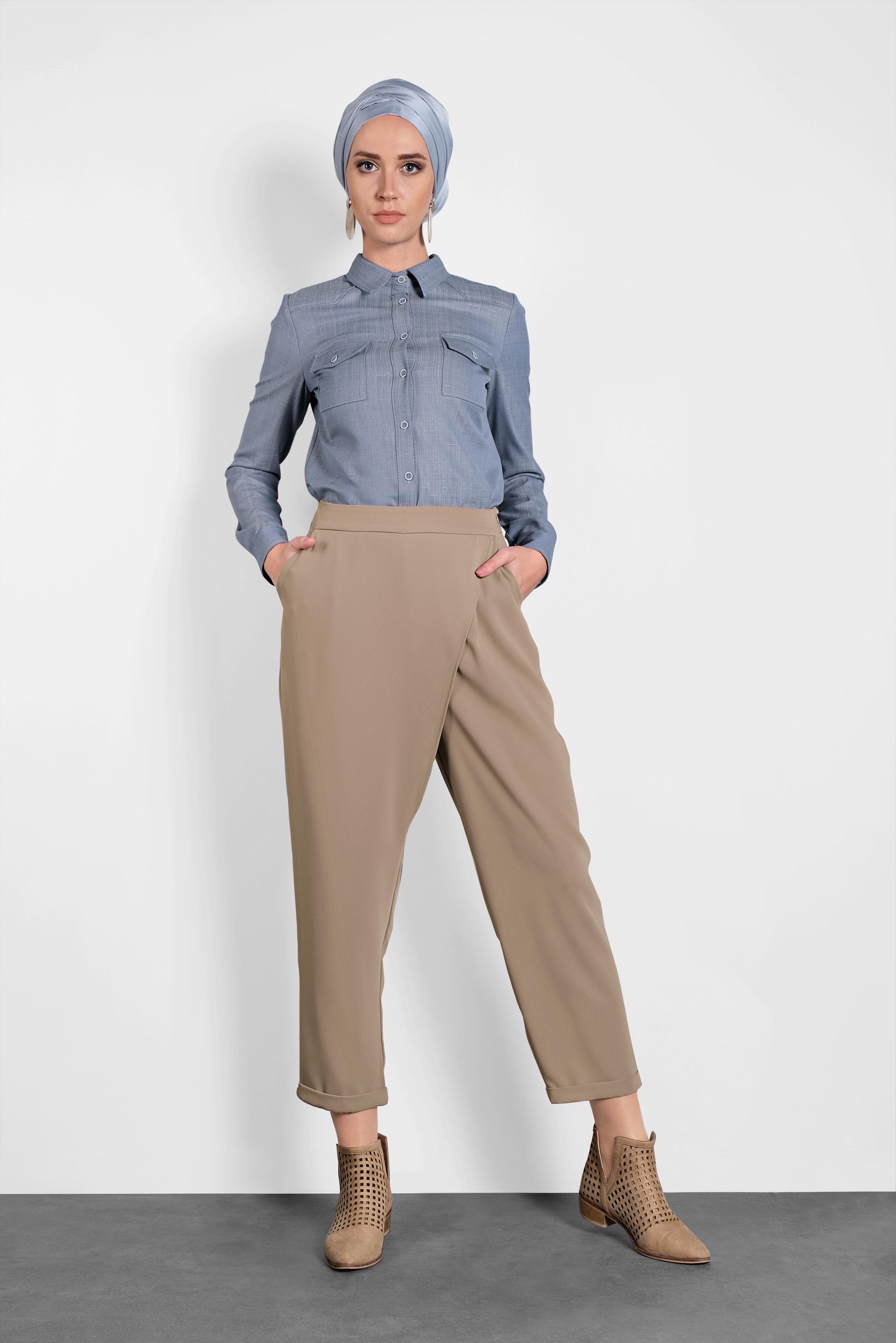 Tesettür giyim KAHVE BOL PAÇA PANTOLON 70025