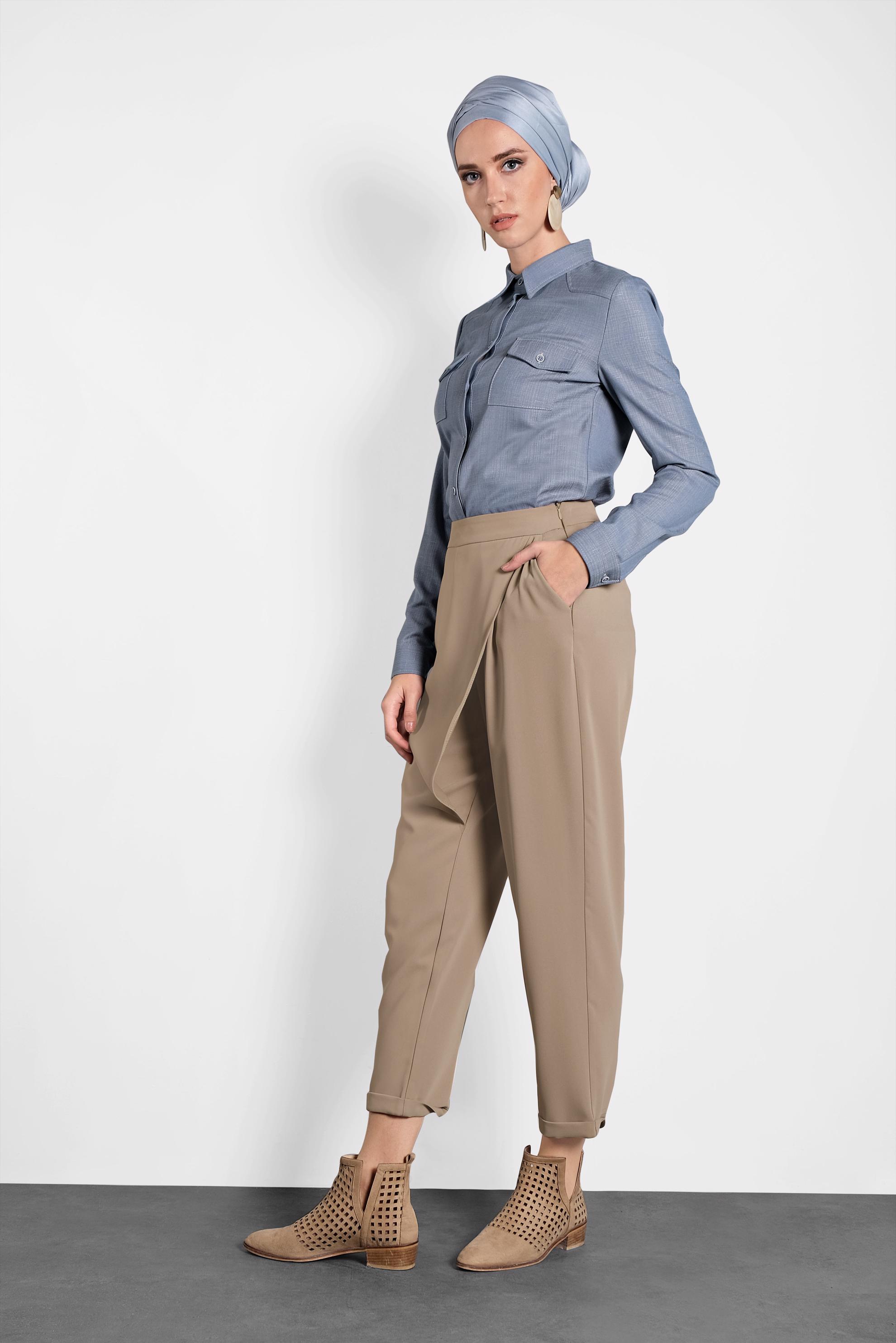 Tesettür giyim KAHVE BOL PAÇA PANTOLON 70025