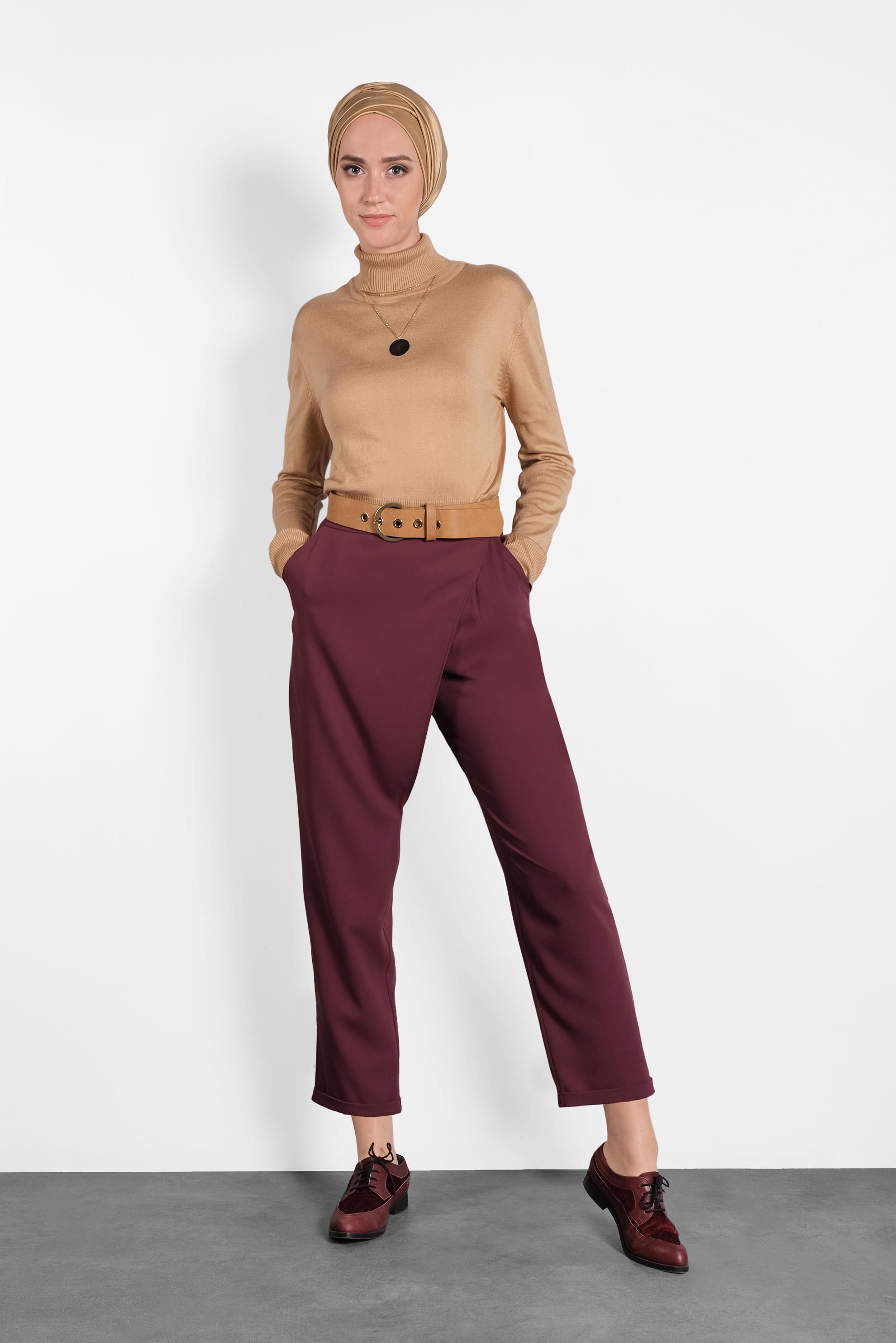 Hijab clothing CLARET RED WIDE LEG TROUSERS 70025