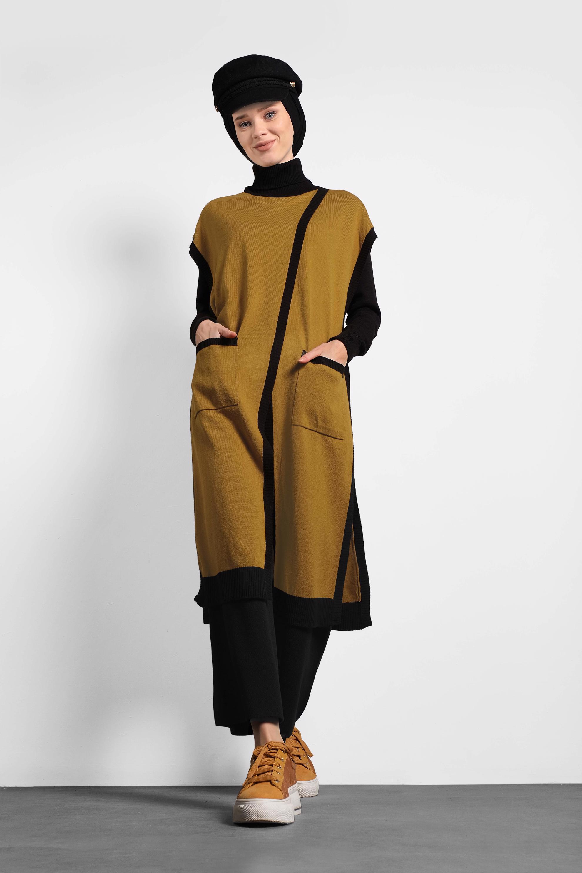 Tesettür giyim SİYAH BELİ LASTİKLİ TRİKO PANTOLON 70028 