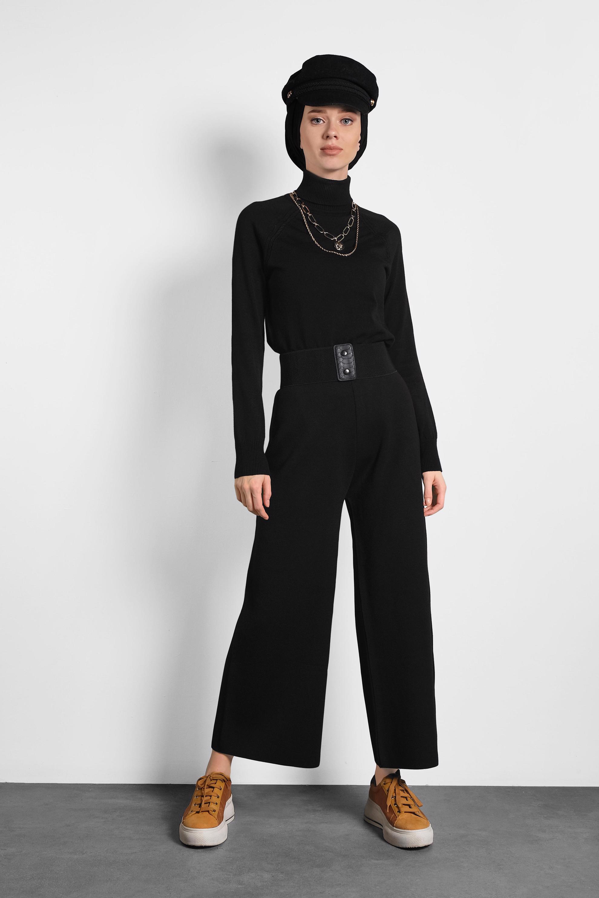 Tesettür giyim SİYAH BELİ LASTİKLİ TRİKO PANTOLON 70028 