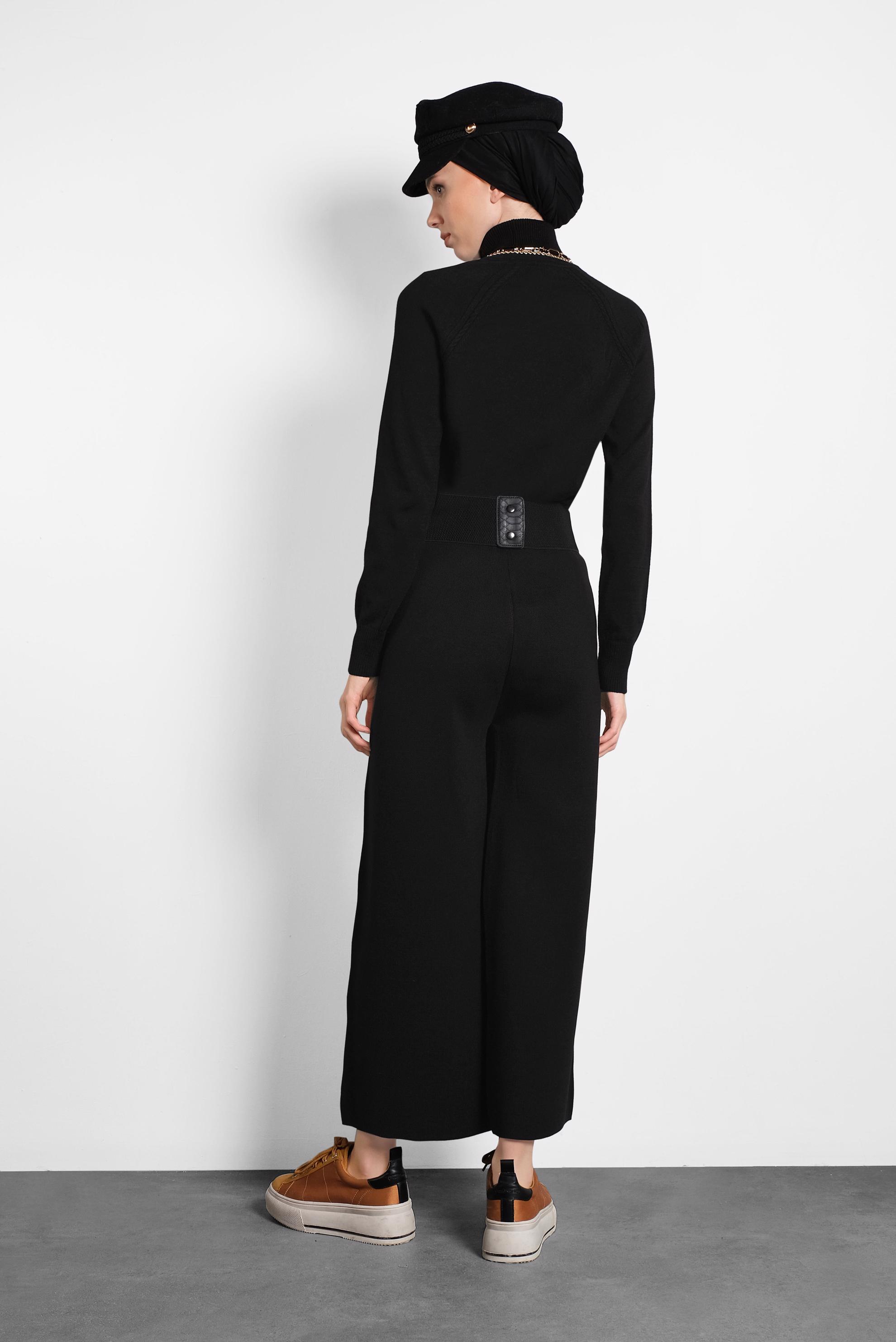 Tesettür giyim SİYAH BELİ LASTİKLİ TRİKO PANTOLON 70028 