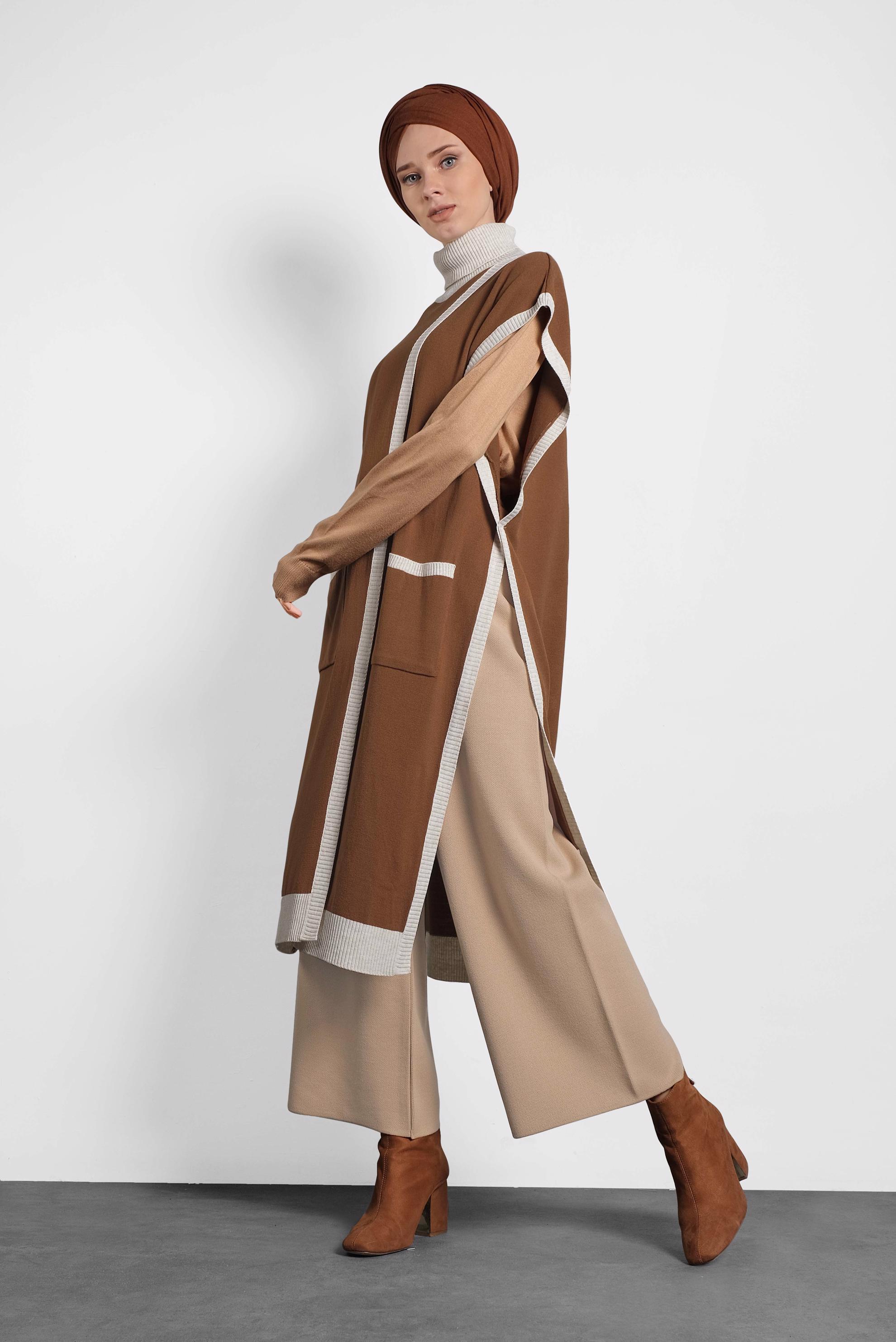 Hijab clothing BROWN ELASTIC-WAIST KNIT PANTS 70028 