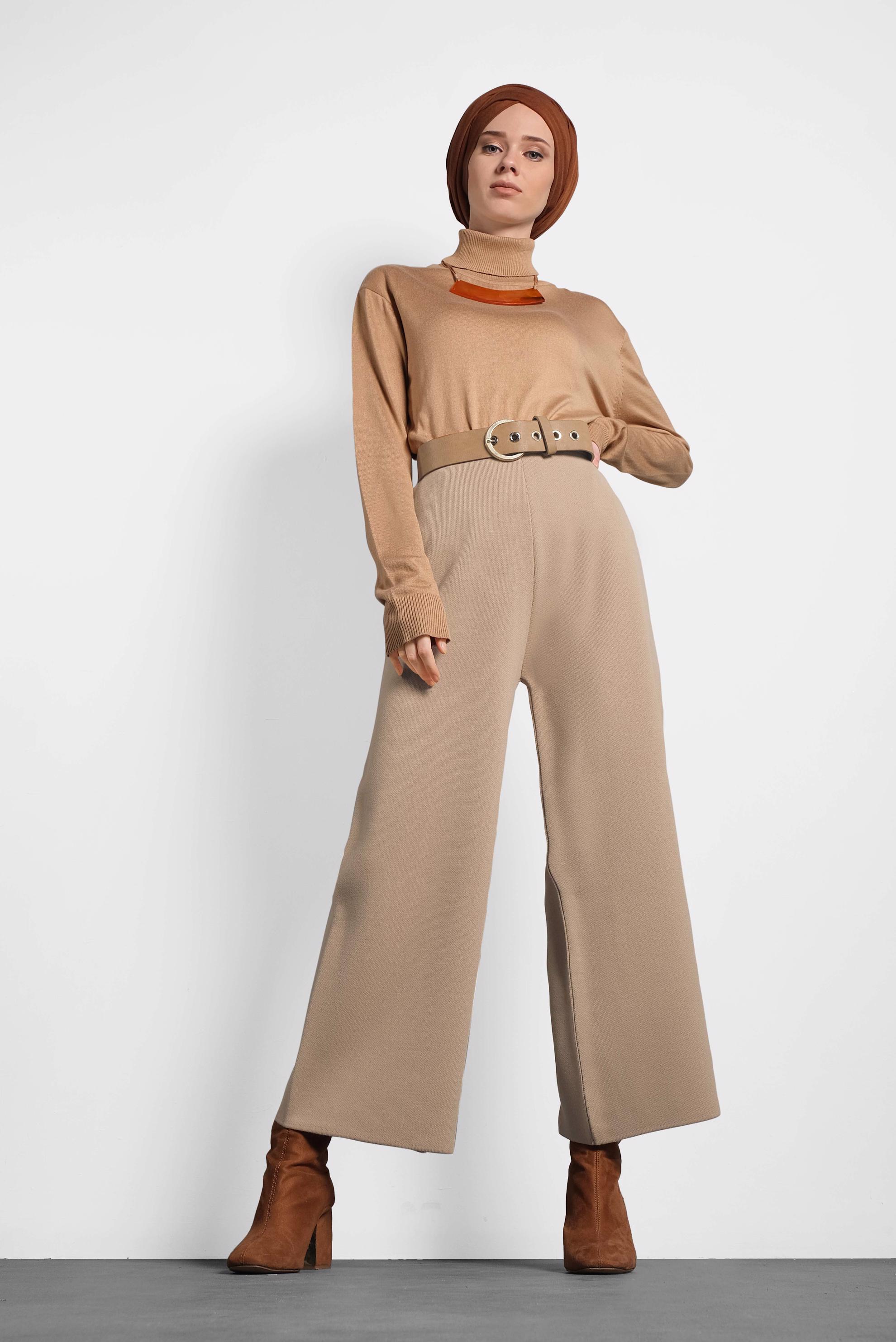 Hijab clothing BROWN ELASTIC-WAIST KNIT PANTS 70028 