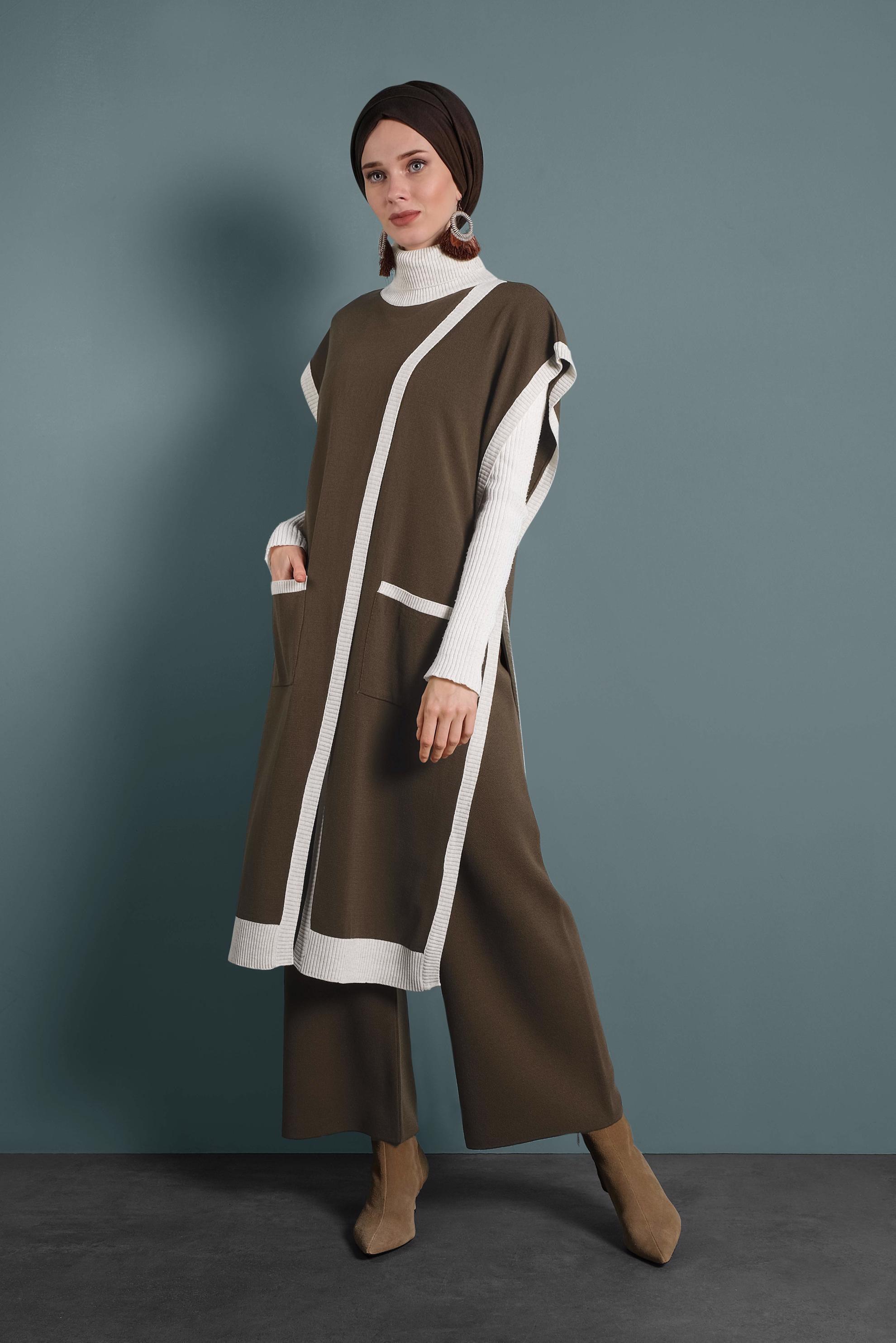 Hijab clothing BROWN ELASTIC-WAIST KNIT PANTS 70028 