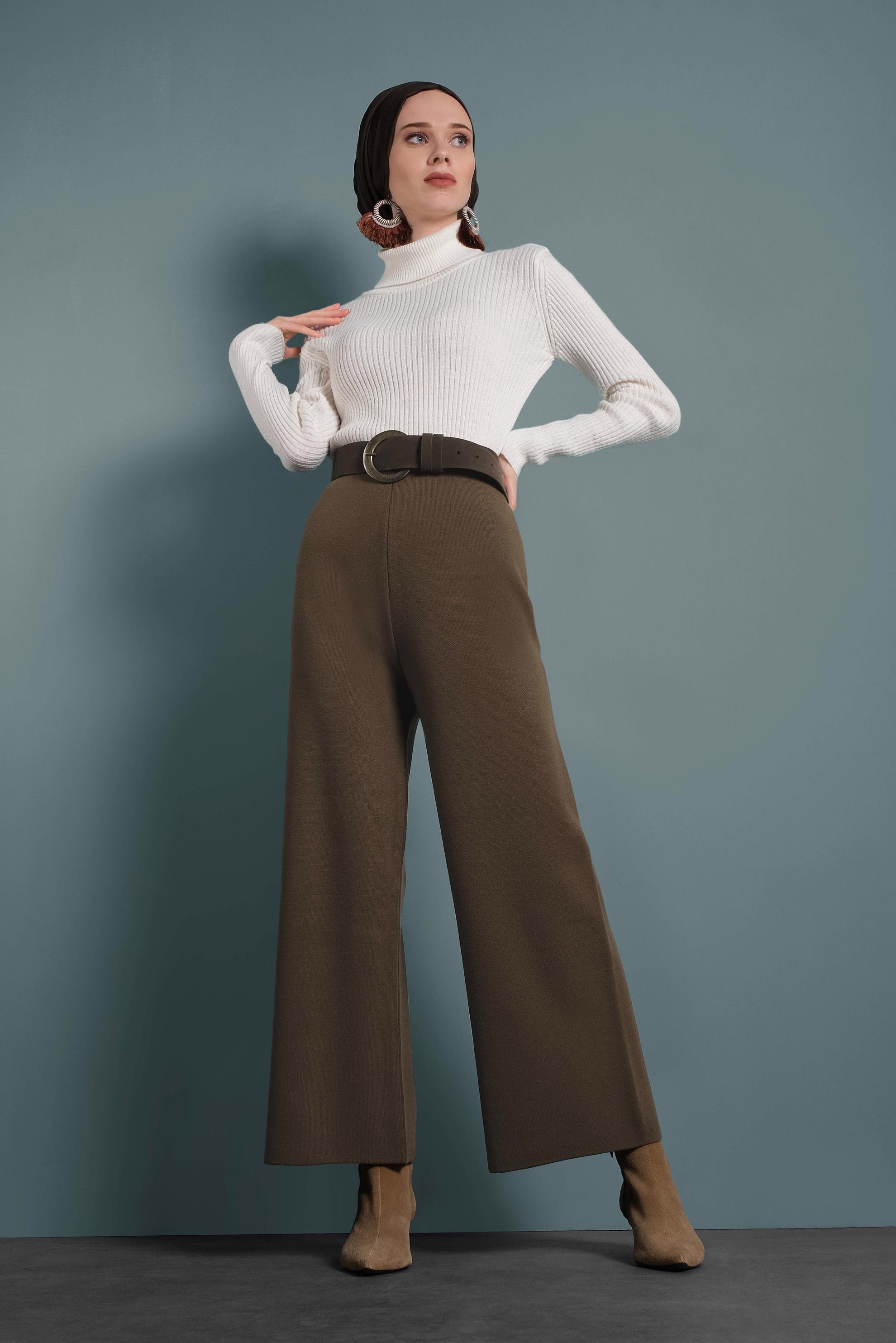 Hijab clothing BROWN ELASTIC-WAIST KNIT PANTS 70028 