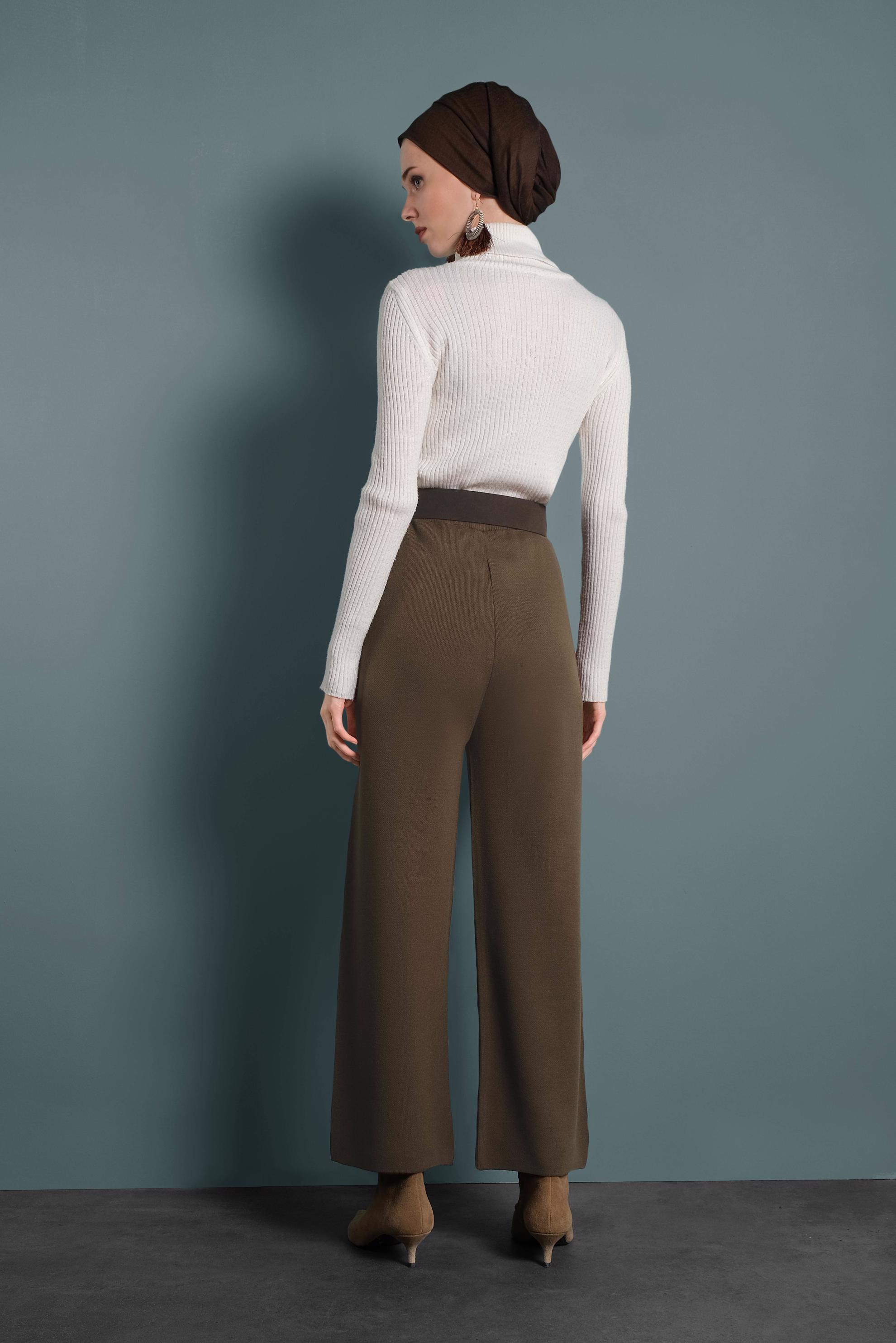 Hijab clothing BROWN ELASTIC-WAIST KNIT PANTS 70028 