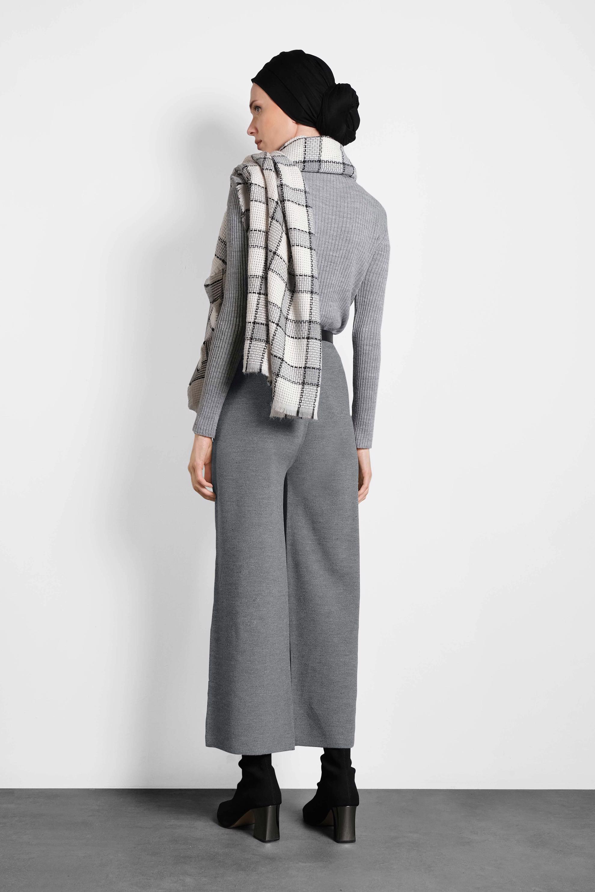 Tesettür giyim GRİ BELİ LASTİKLİ TRİKO PANTOLON 70028 