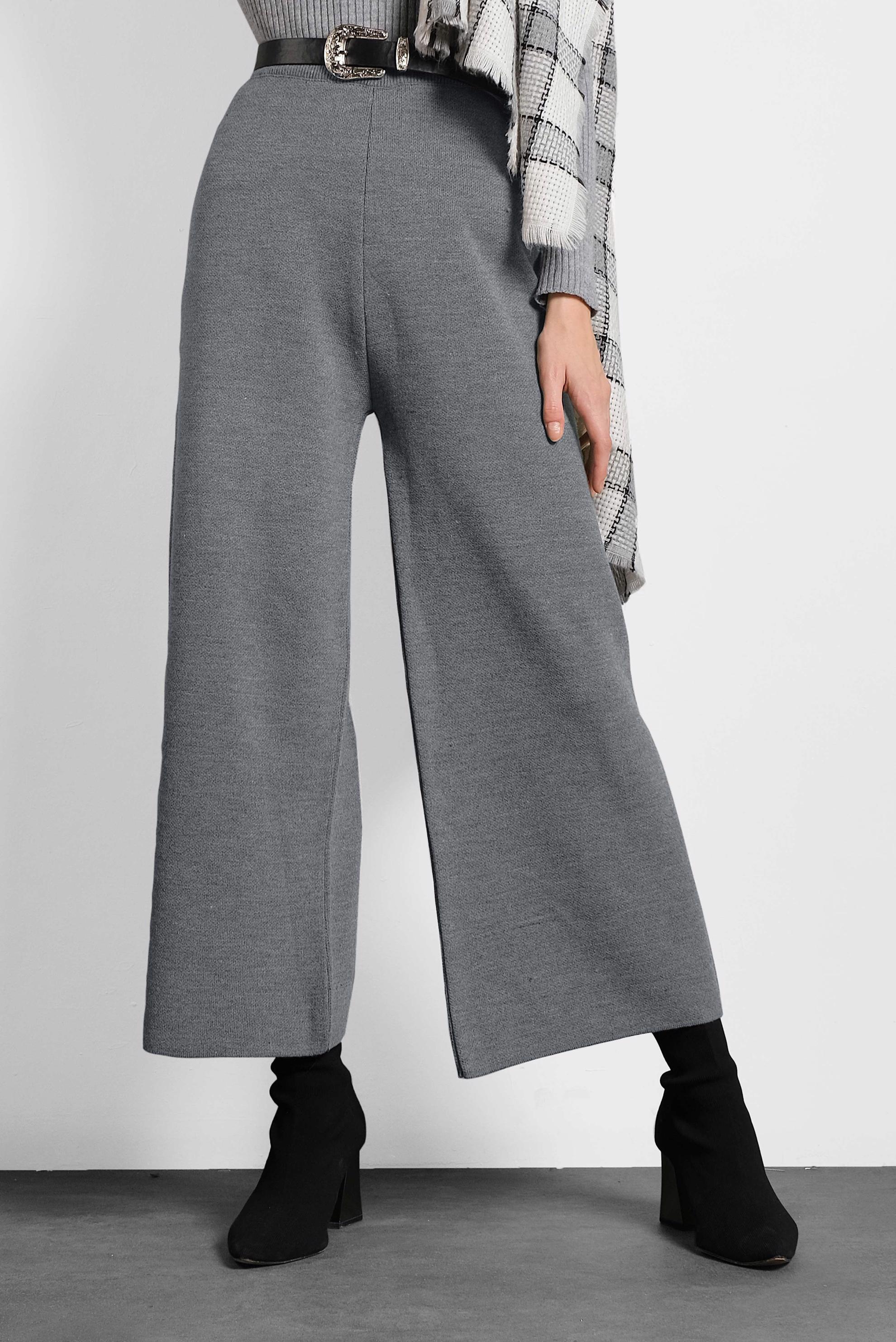 Tesettür giyim GRİ BELİ LASTİKLİ TRİKO PANTOLON 70028 