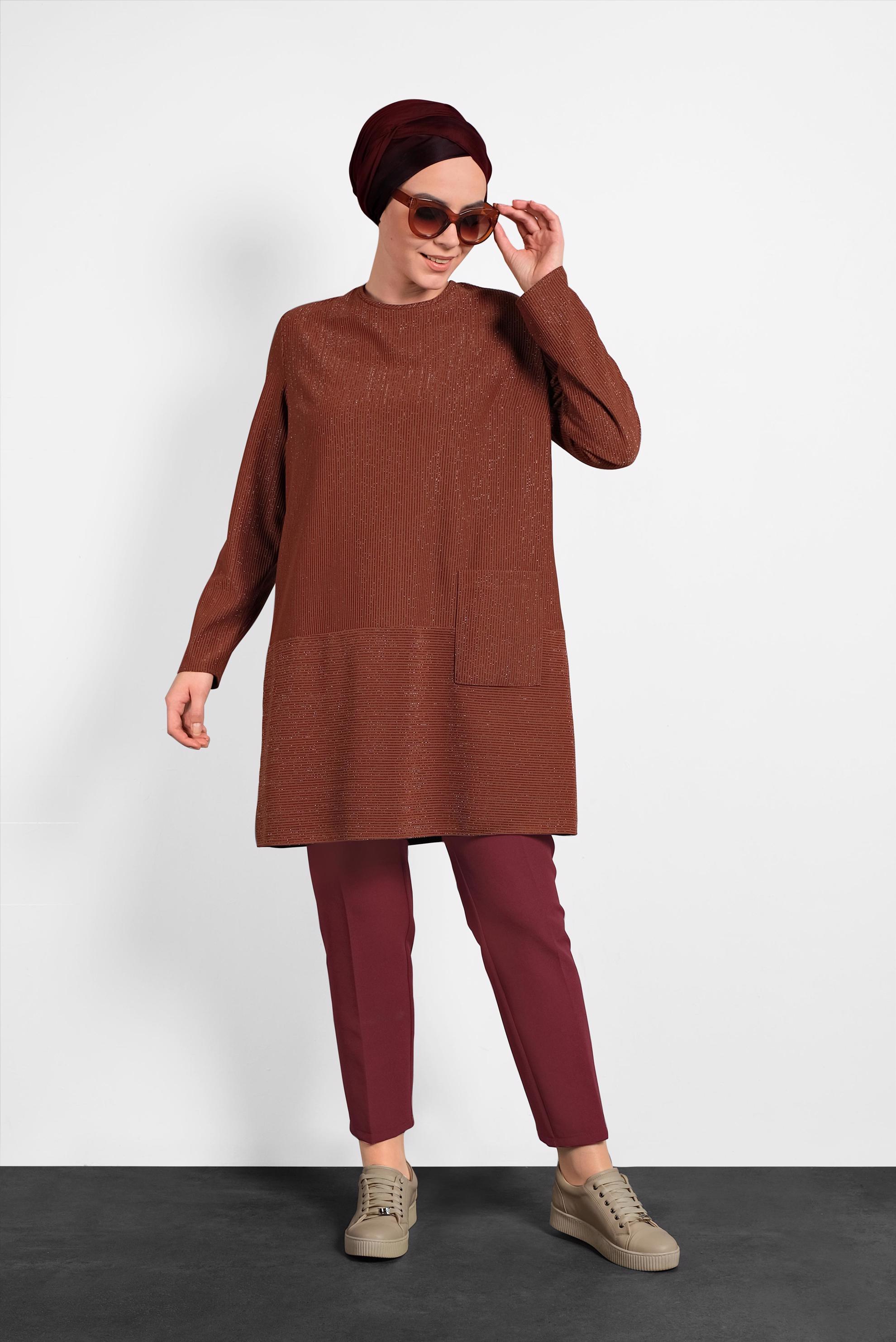 Hijab clothing CLARET RED POCKET HIGH- WAISTED PANTS 70029