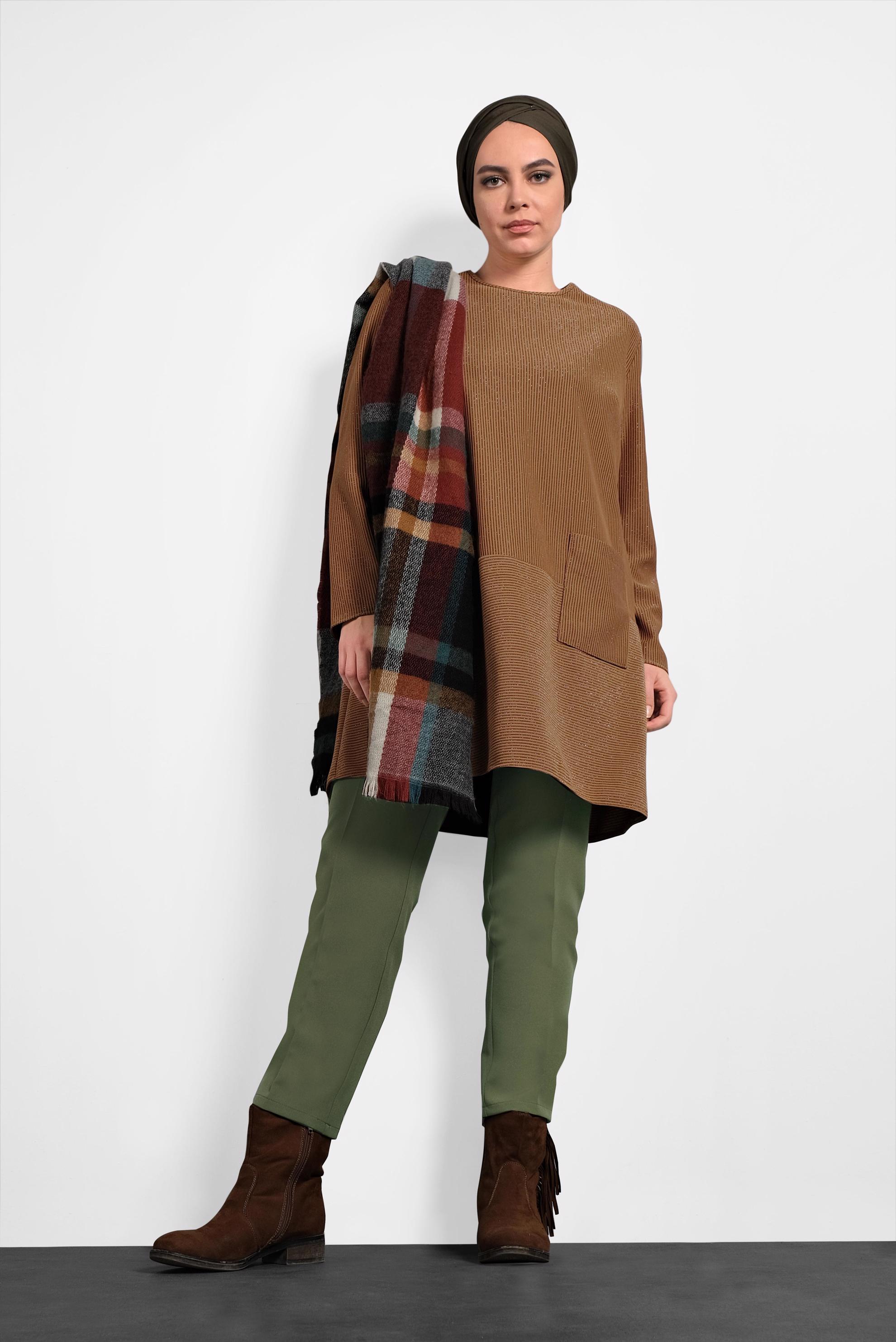 Hijab clothing KHAKI POCKET HIGH- WAISTED PANTS 70029