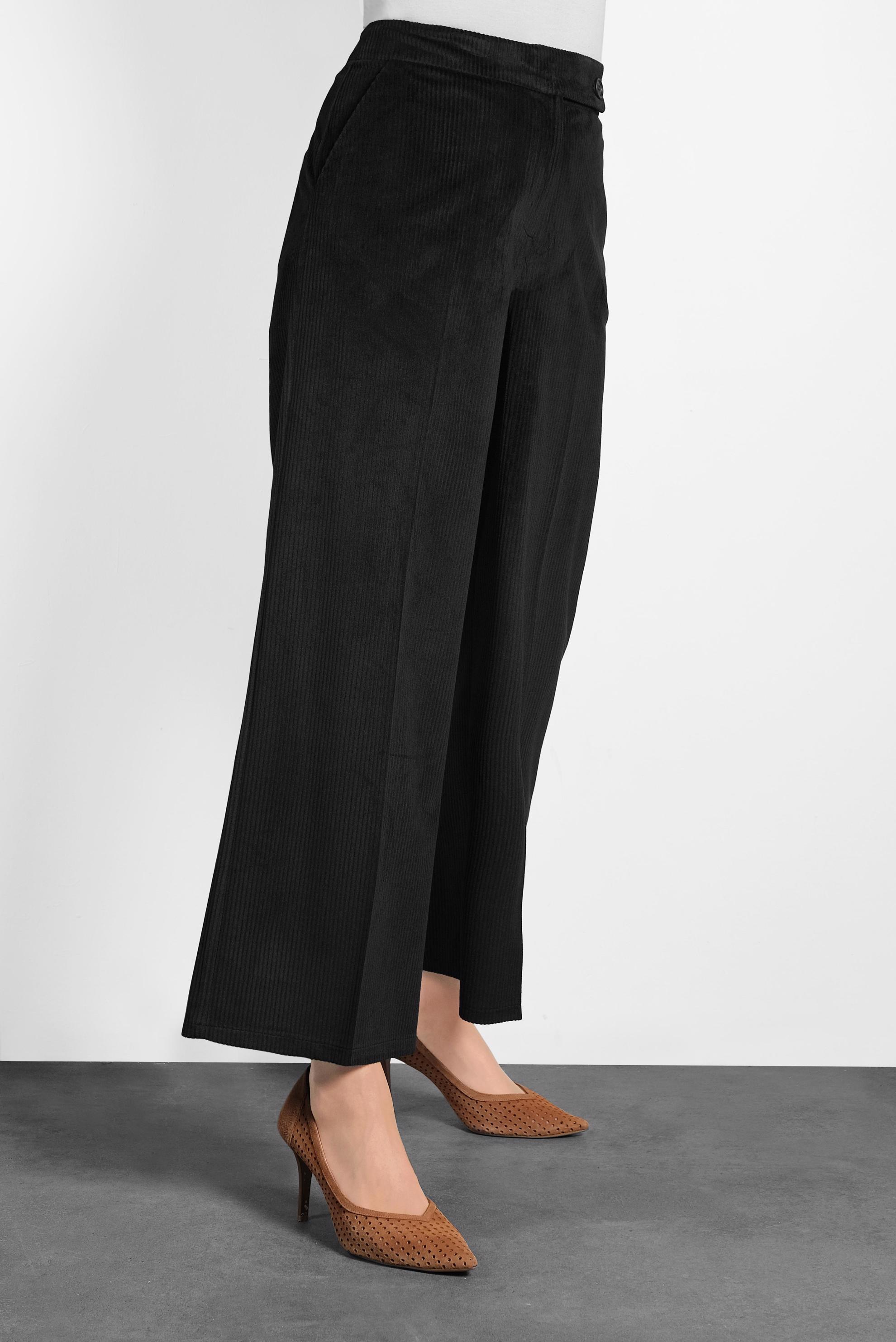 Tesettür giyim SİYAH FİTİLLİ KADİFE GENİŞ PAÇA PANTOLON 70033	